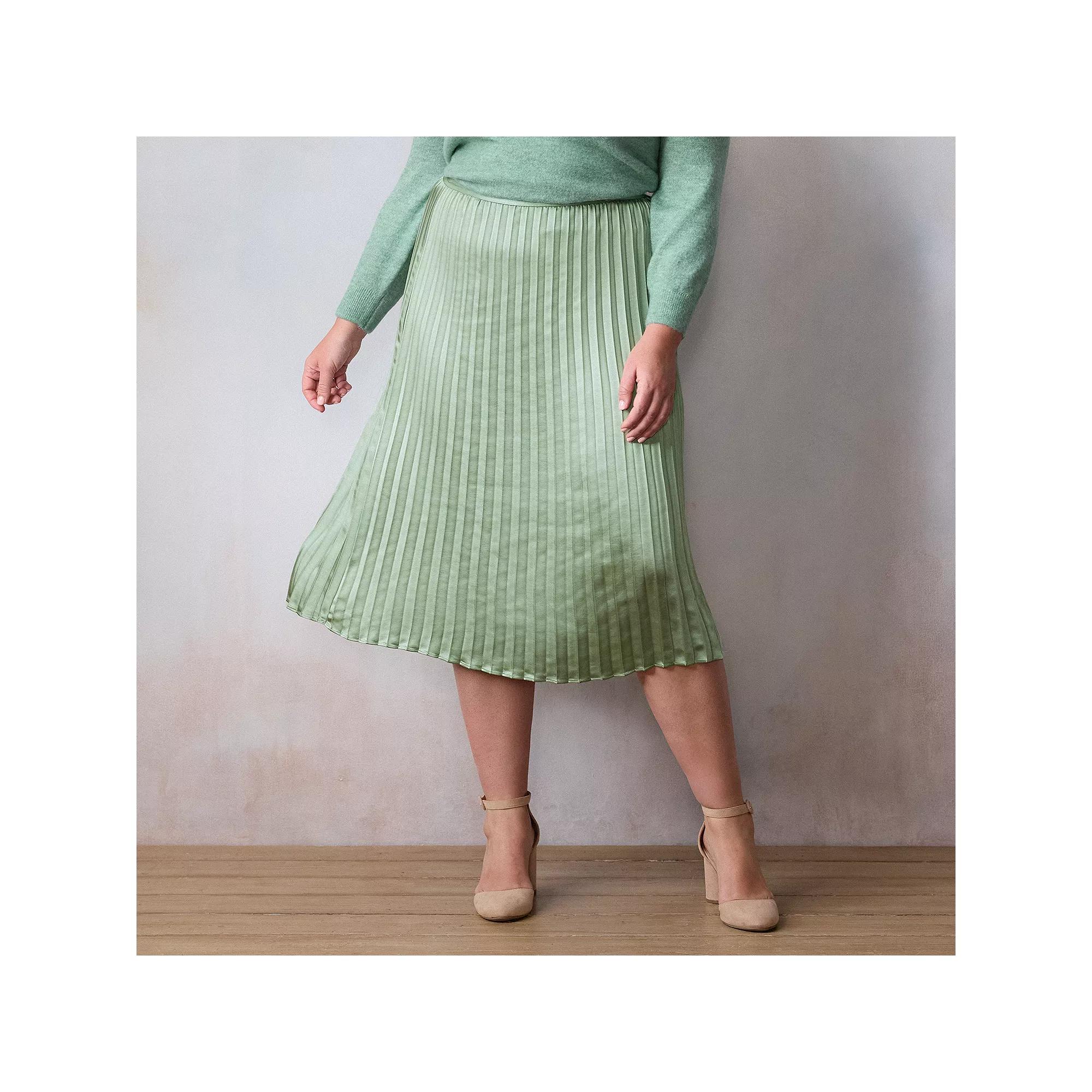 Plus Size LC Lauren Conrad Pleated Pull-On Midi Skirt, Women's, Size: 4XL, Valor Green Product Image