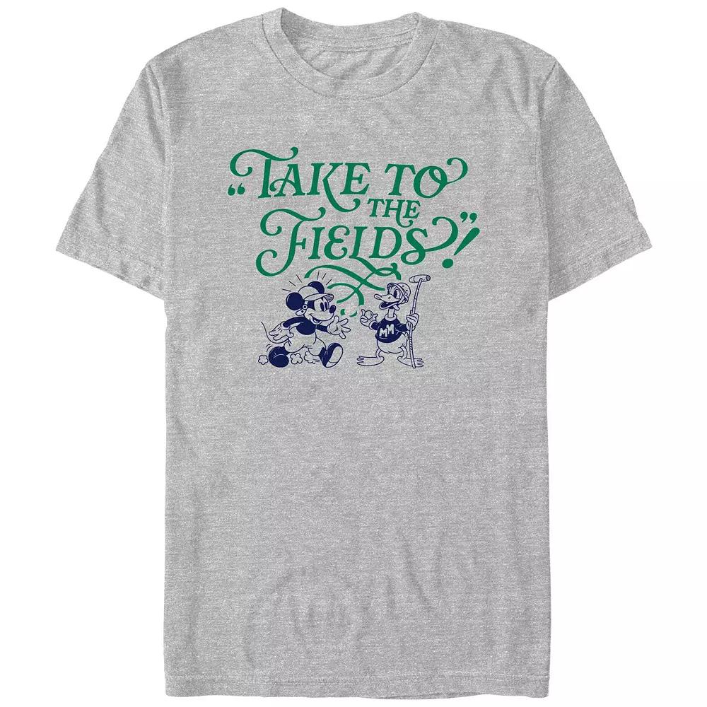 Disney's Mickey Mouse And Donald Take To The Fields Men's Graphic Tee, Size: Large, Athletic Grey Product Image