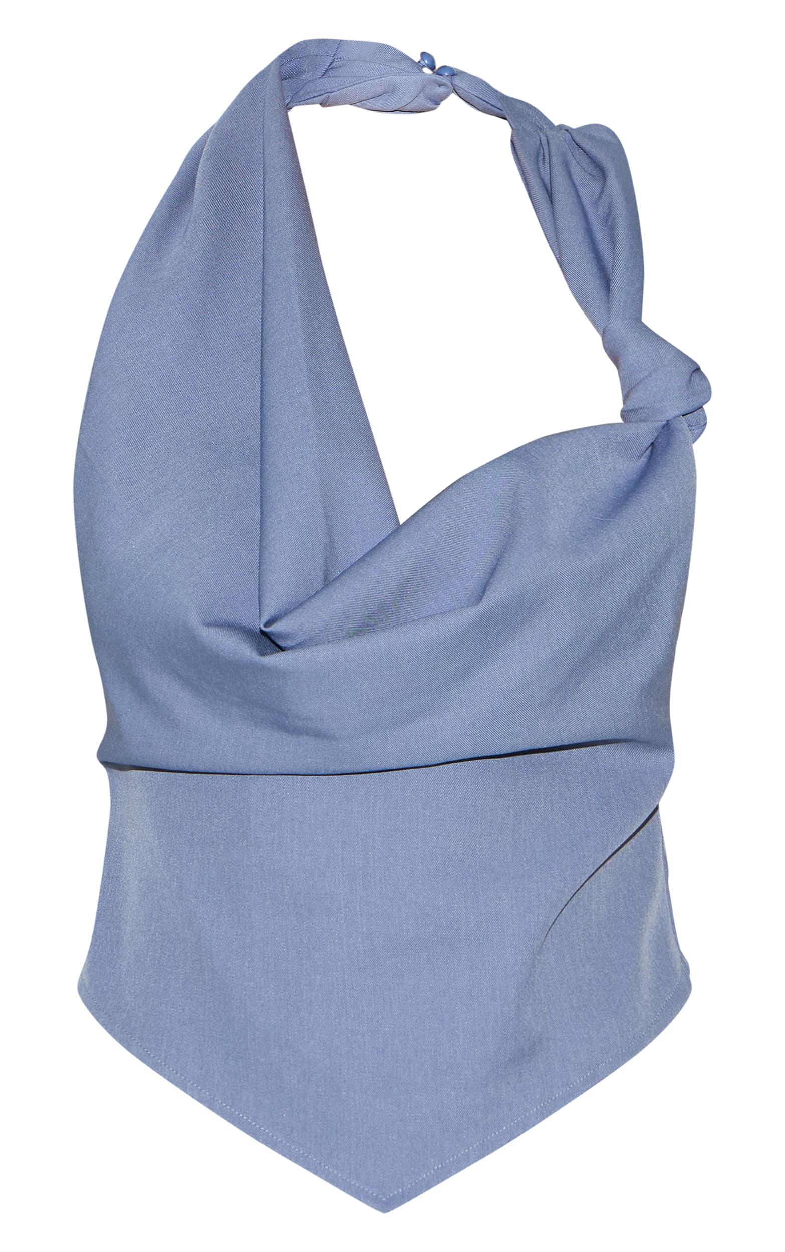 Blue Woven Cowl Neck Long Top Product Image