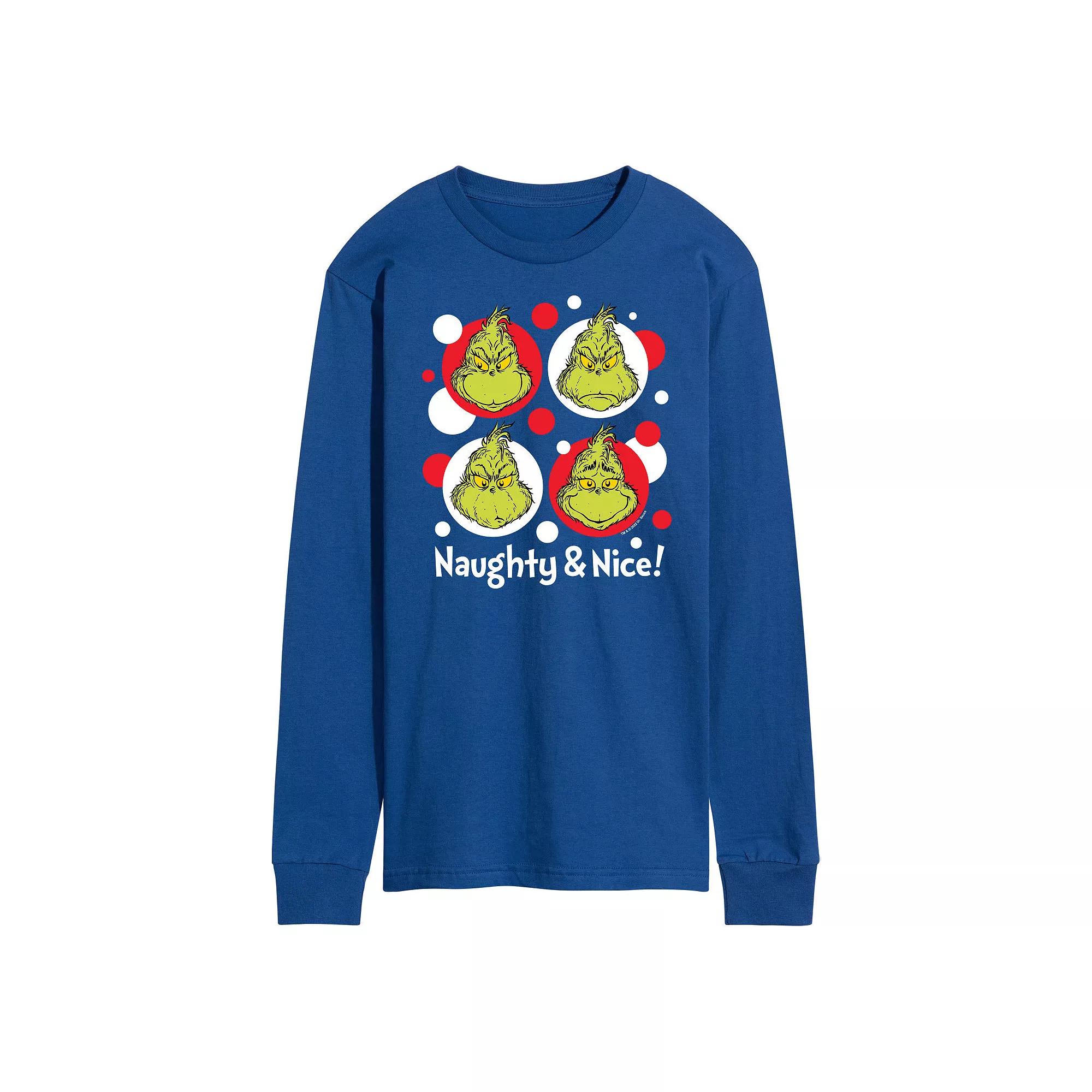Men's Dr. Seuss Grinch Naughty & Nice Long Sleeve Tee,  Product Image