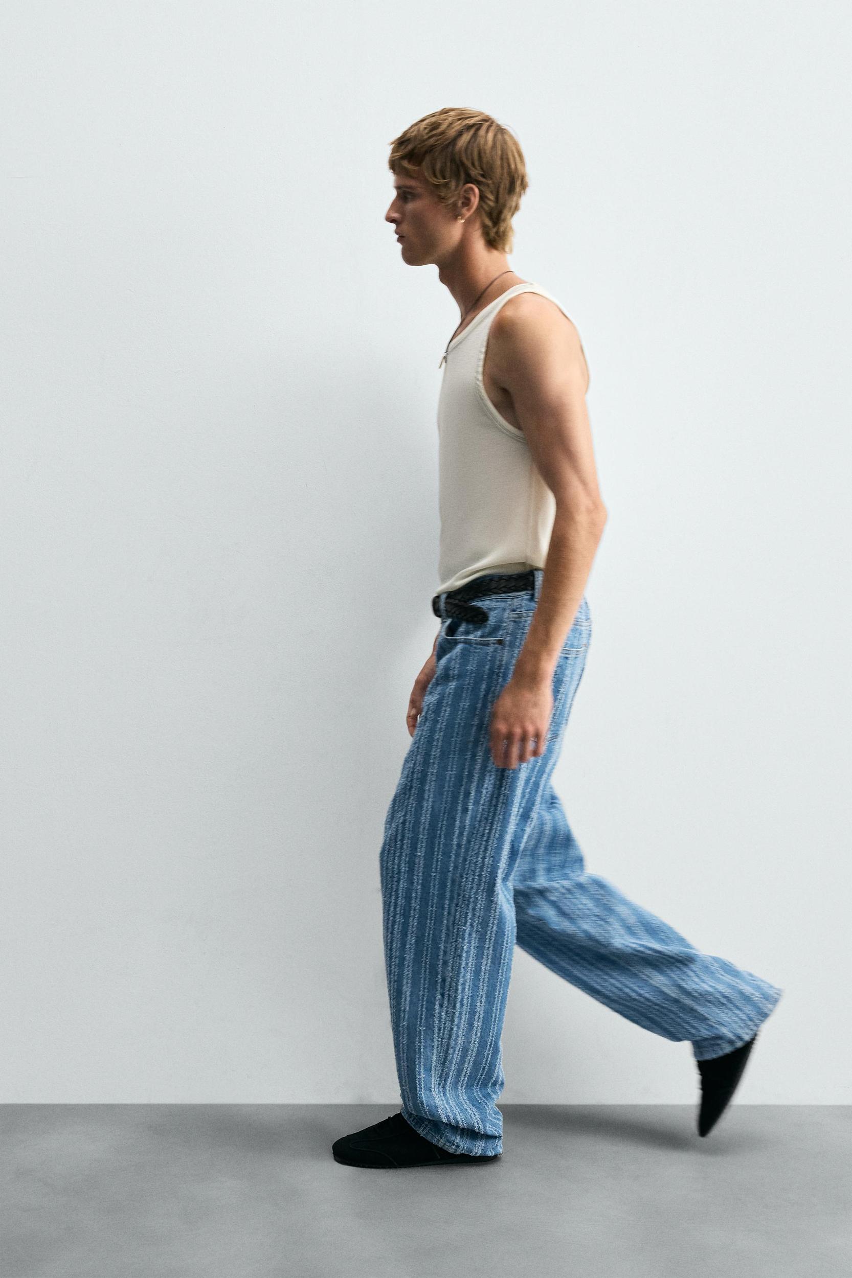 TEXTURED STRIPED JEANS Product Image
