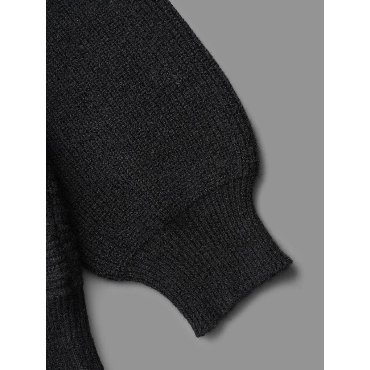 Plus Size Overlap Collar Textured Lantern Sleeve Pullover Black Women Casual Loose Long Sleeve Overlap Collar Everyday Pullovers BloomChic 10/M Product Image