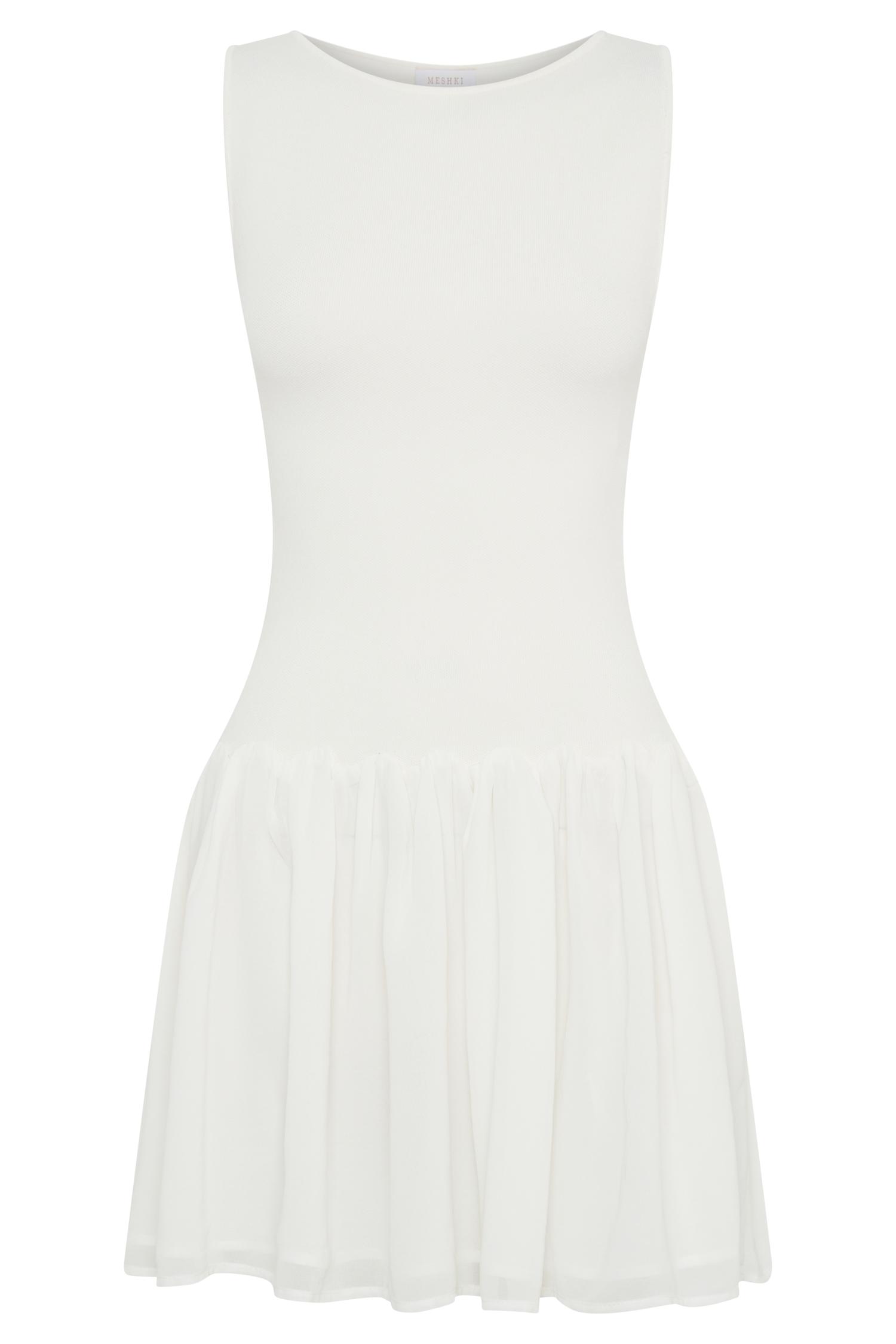 Ashleigh Knit And Chiffon Mini Dress - Ivory Product Image