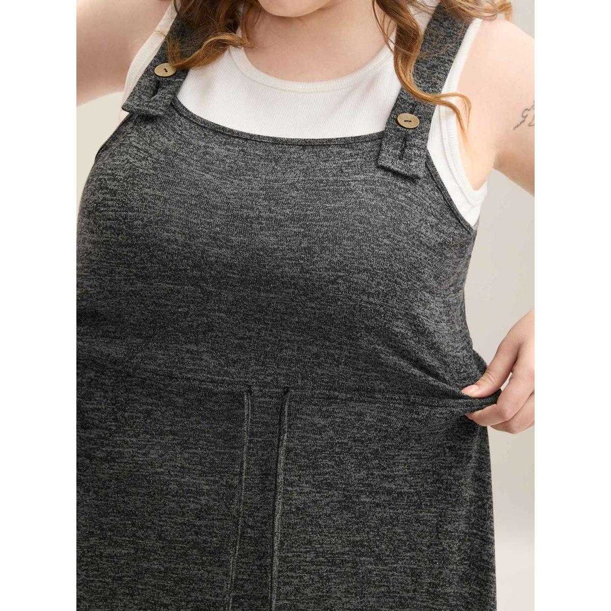 Plus Size Super Stretchy Overall Straps Knit Midi Dress Black Women Casual Drawstring Knit Dresses Bloomchic 18-20/2X Product Image