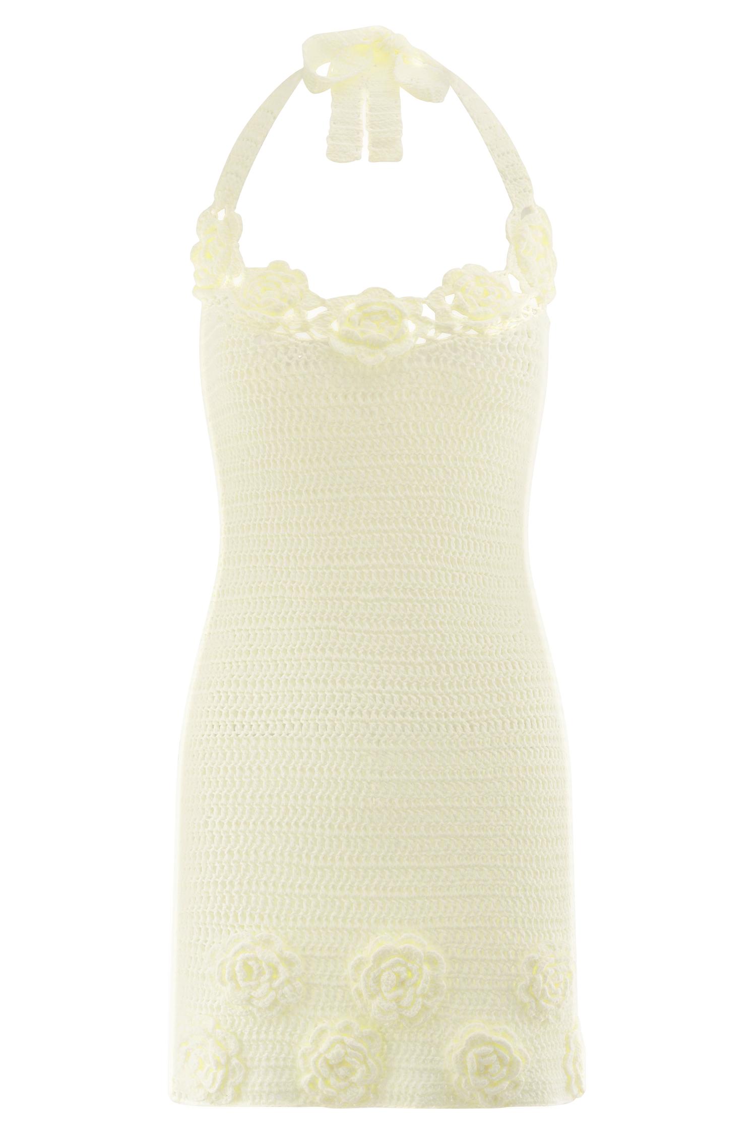 Liyah Floral Hand Crochet Mini Dress - Ivory Product Image