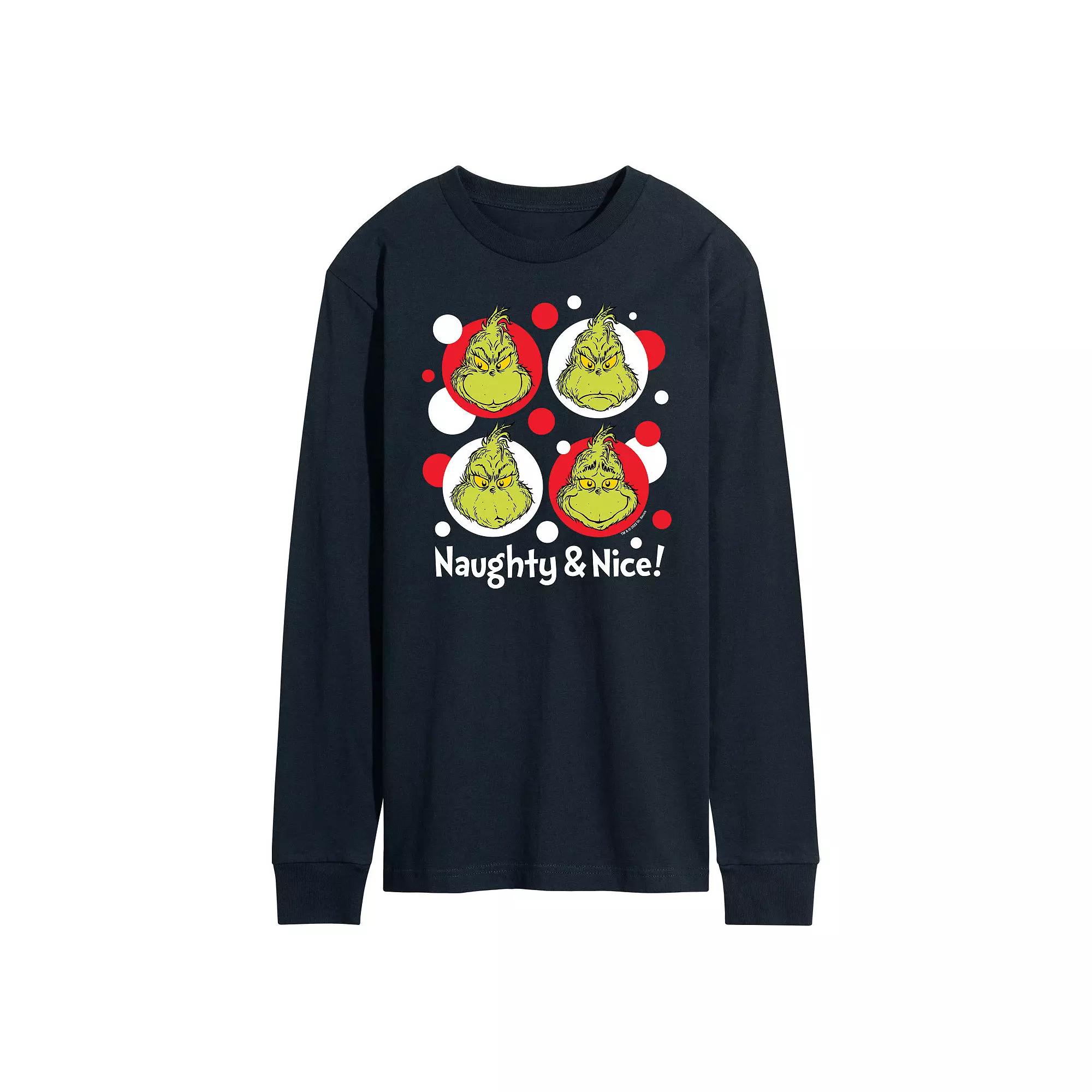 Men's Dr. Seuss Grinch Naughty & Nice Long Sleeve Tee,  Product Image