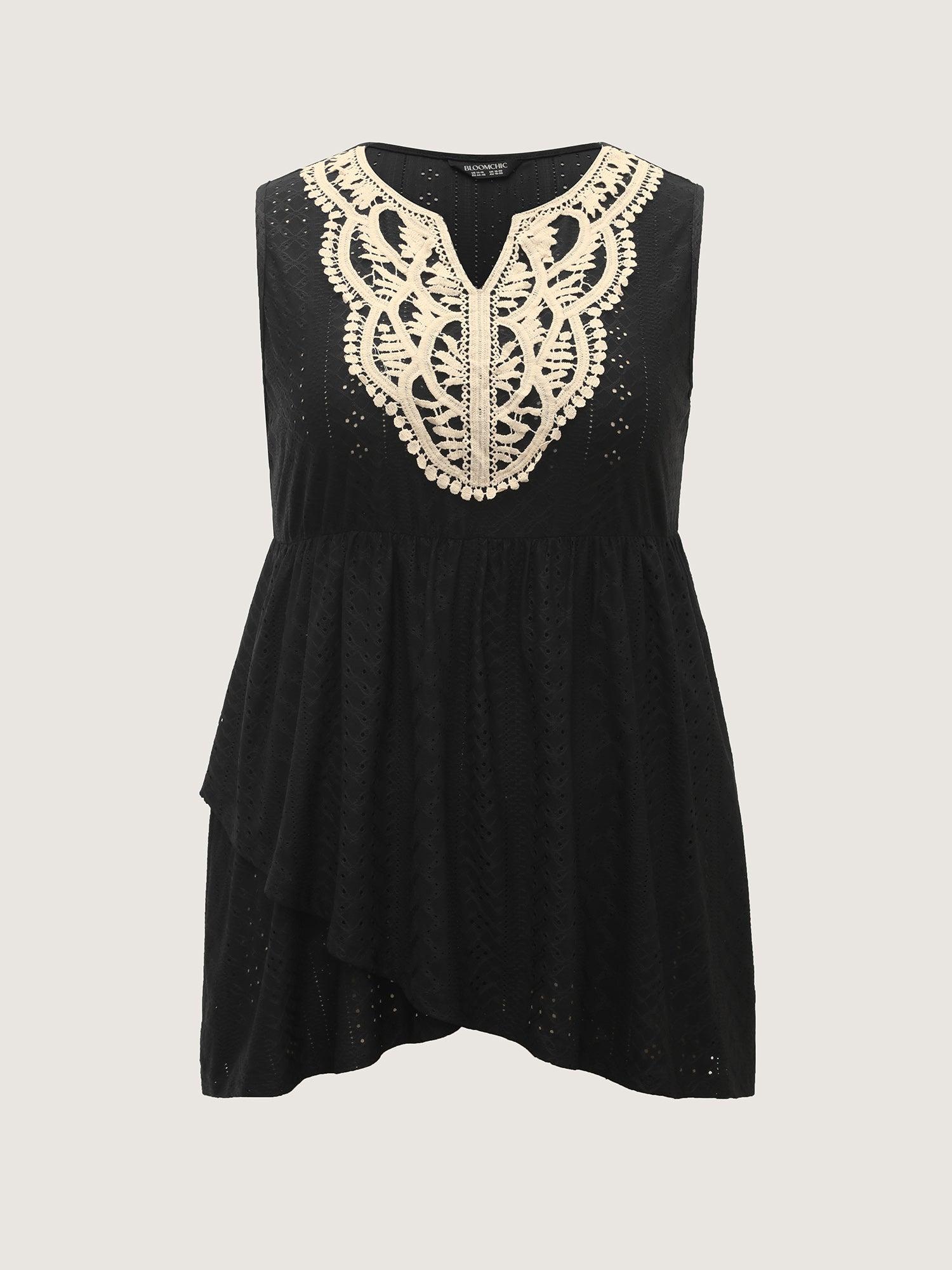 Textured Floral Lace Neck Long Tank Top Female Product Image
