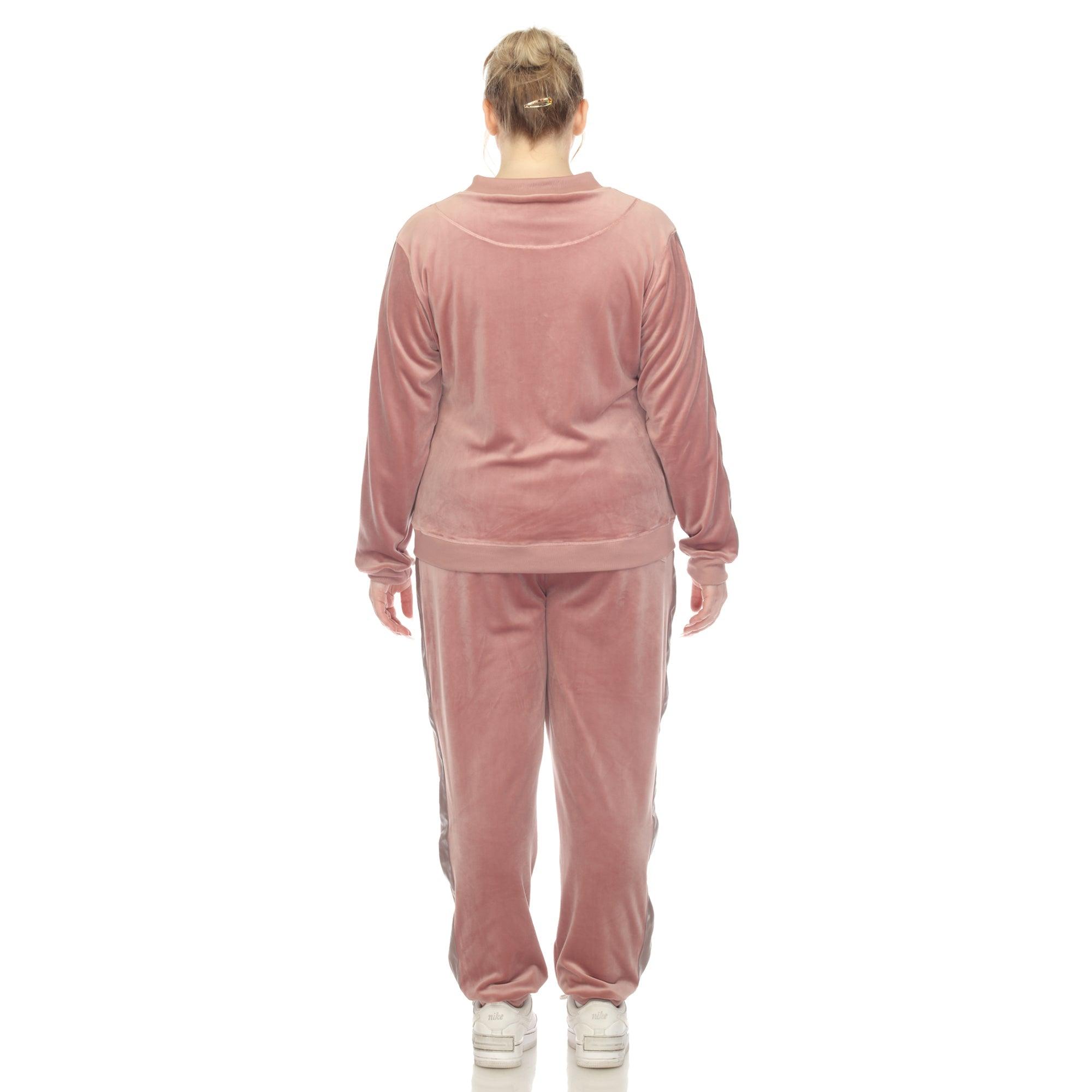 White Mark Women's 2-Piece Velour with Faux Leather Stripe - Plus Female Product Image