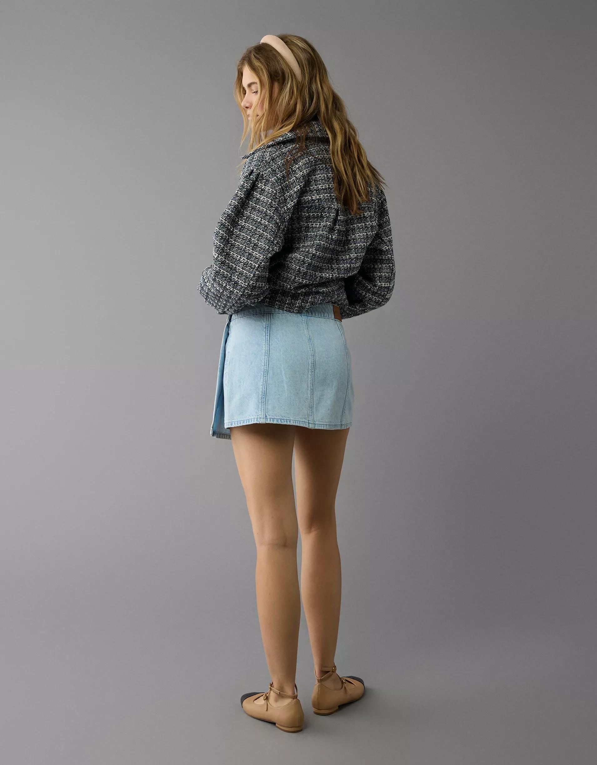 AE Pleated Denim Mini Skort Product Image