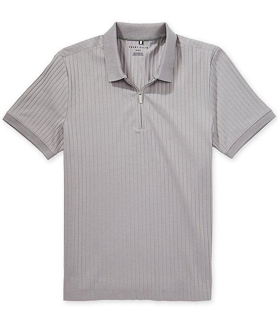 Perry Ellis Ribbed Quarter-Zip Short Sleeve Polo Shirt Product Image