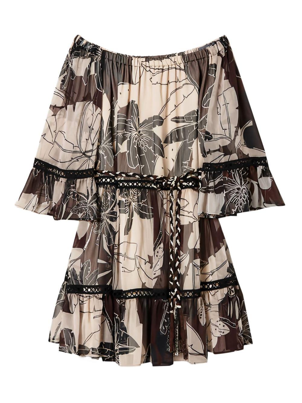 off-shoulder flower-printed mini dress Product Image