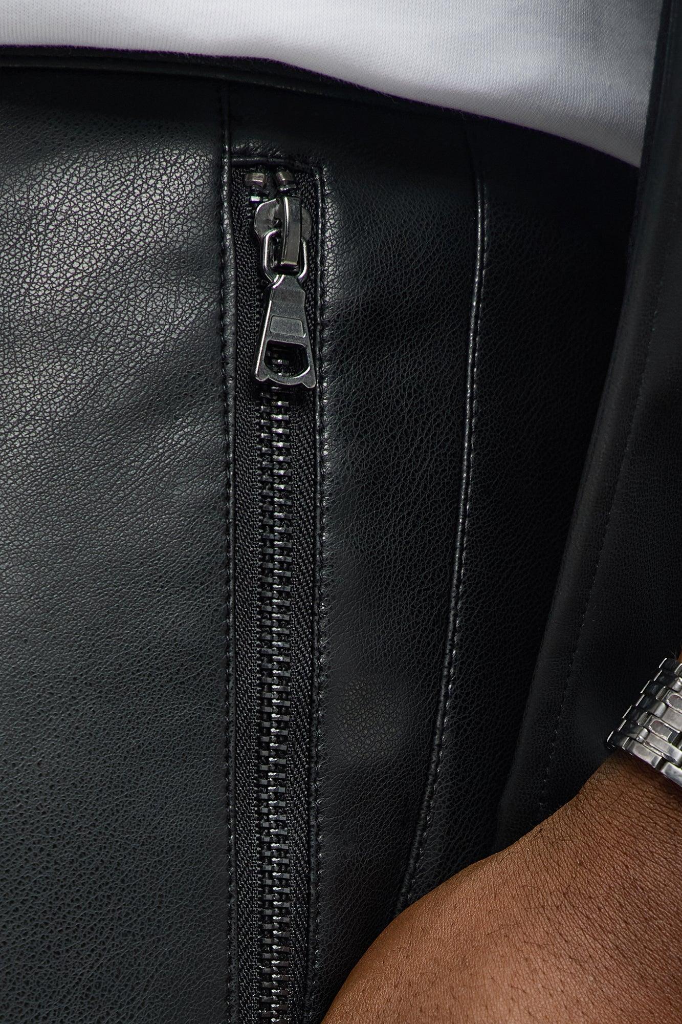 Slim Flare Zipper Pocket Faux Leather Pants - Black Male Product Image