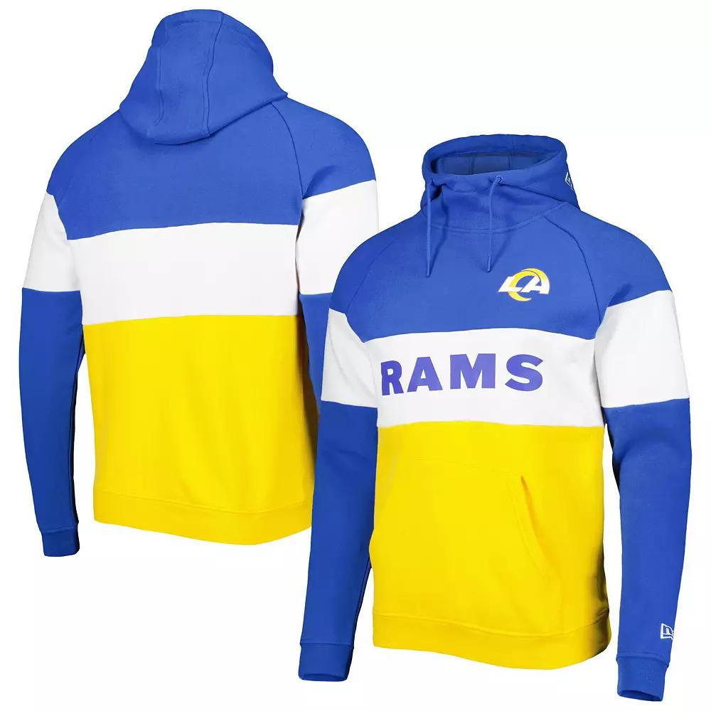 Men's New Era Gold/Royal Los Angeles Rams Colorblock Current Pullover Hoodie, Size: XL Product Image