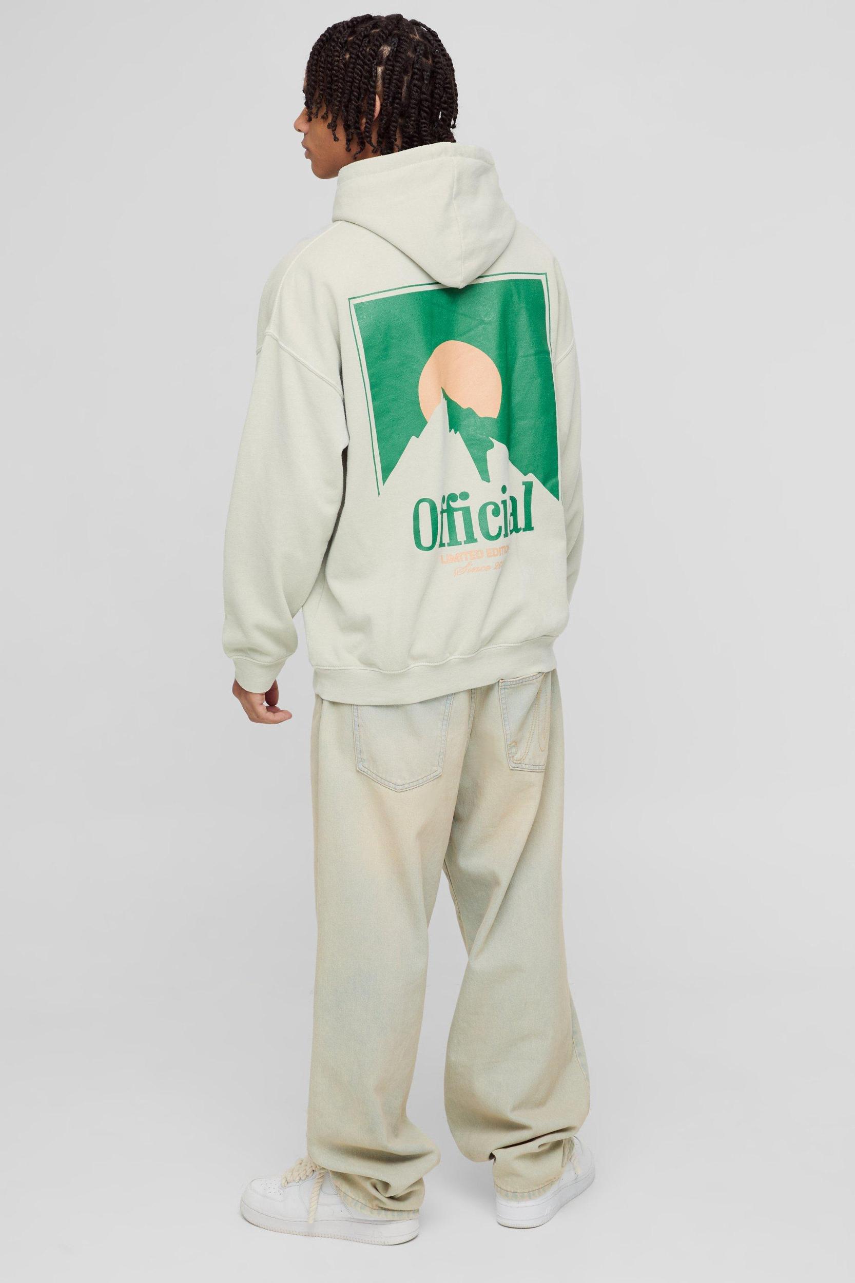 Oversized Official Mountain Graphic Washed Hoodie | boohooMAN USA Product Image