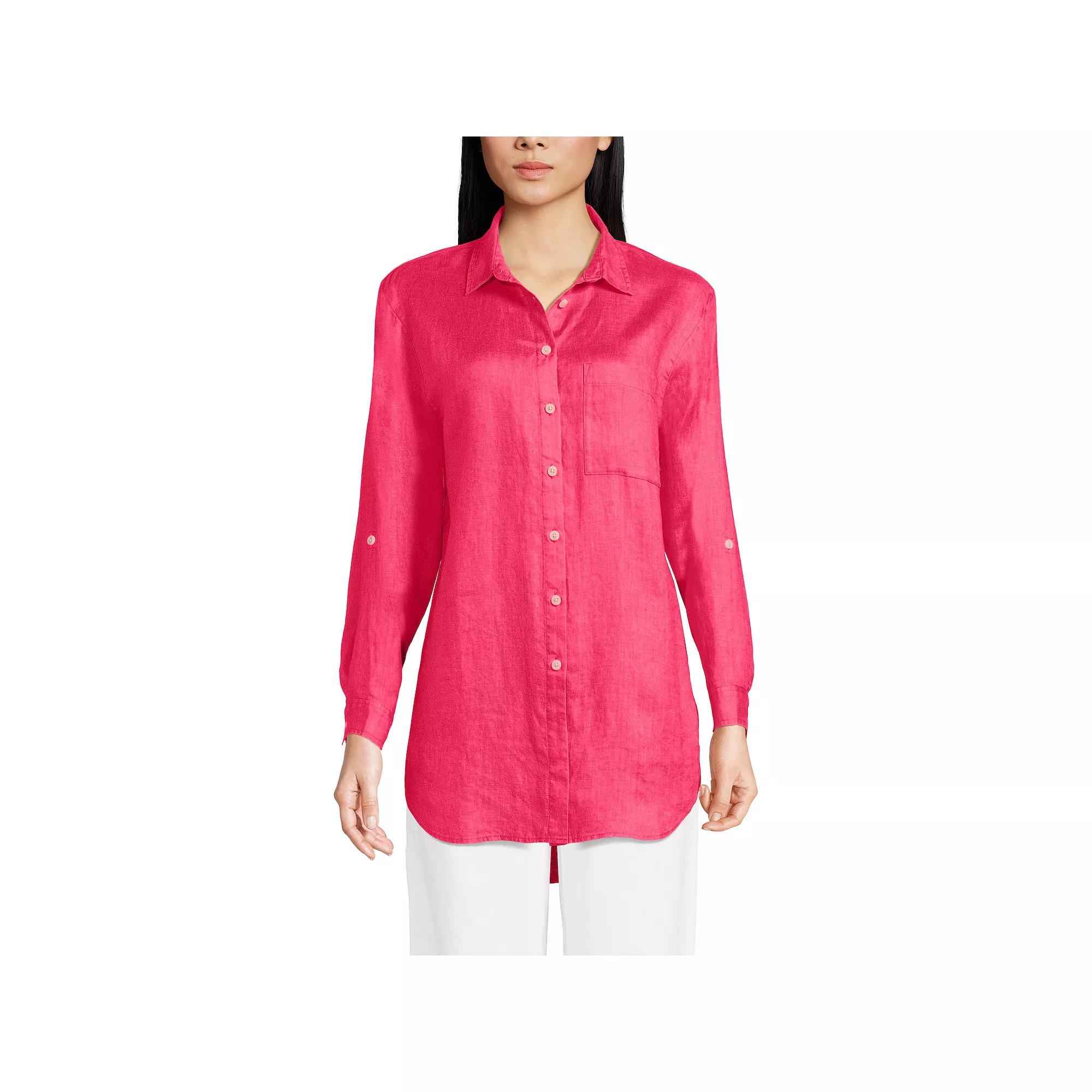 Women's Lands' End Roll Sleeve Relaxed Tunic Top, Size: Large, Rouge Pink Product Image