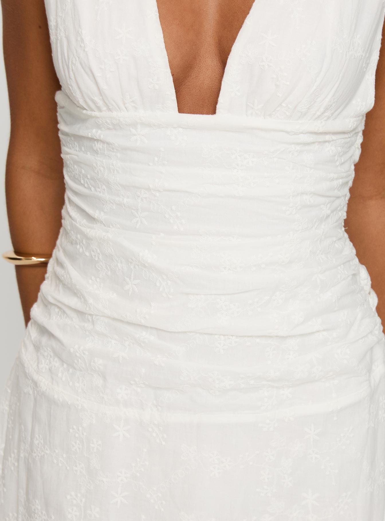 Everelle Ruched Embroidered Mini Dress White Product Image