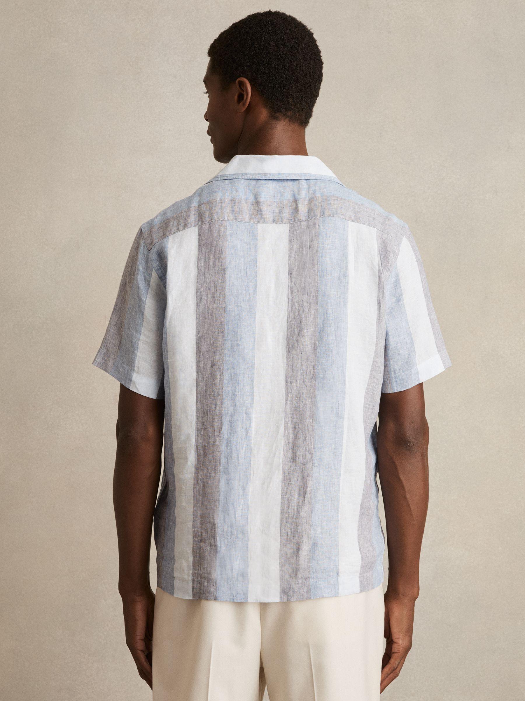 Stripe Cuban Collar Shirt in Wide Stripe Blue Multi Product Image