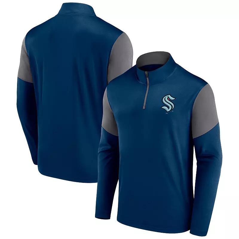 Men's Fanatics Branded Deep Sea Blue Seattle Kraken Logo Quarter-Zip Top,  Product Image