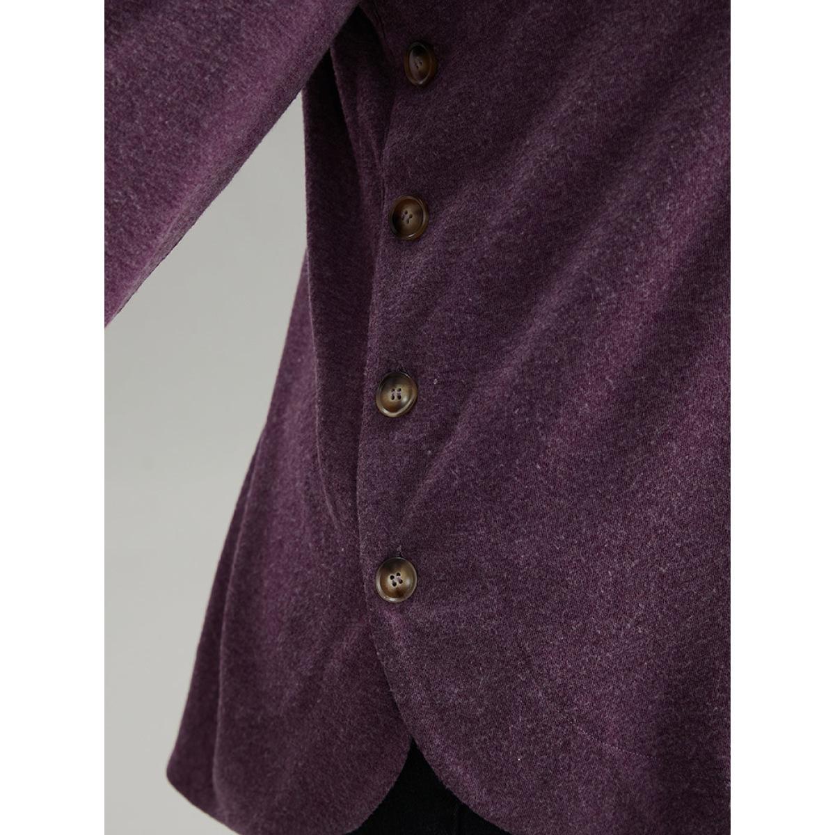 Plus Size Plain Button Detail Curved Hem T-shirt Purple Women Casual Plain Plain Round Neck Dailywear T-shirts BloomChic 10/M Product Image