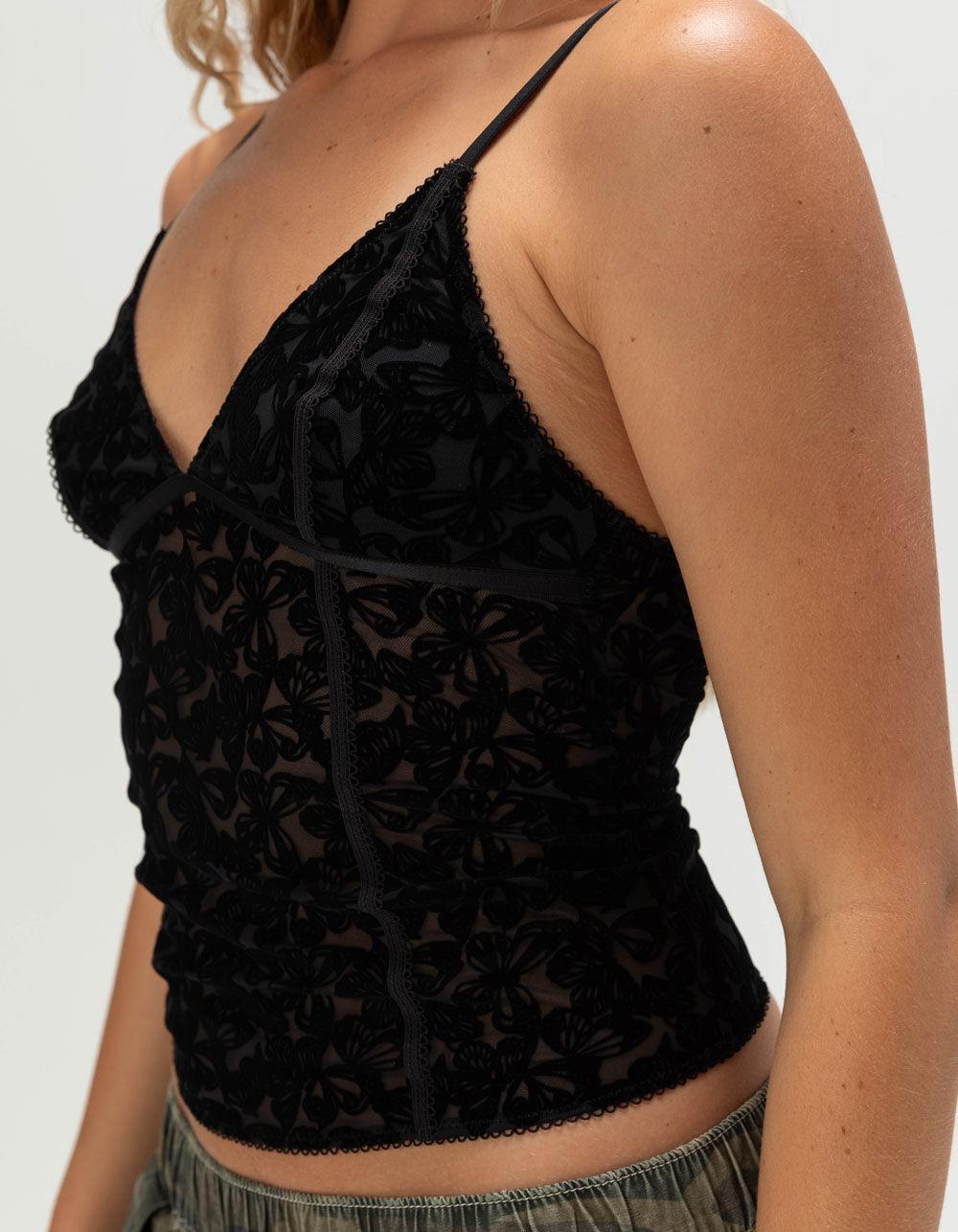 BDG Urban Outfitters Je T'aime Womens Flocked Semi-Sheer Cami - BLACK Product Image