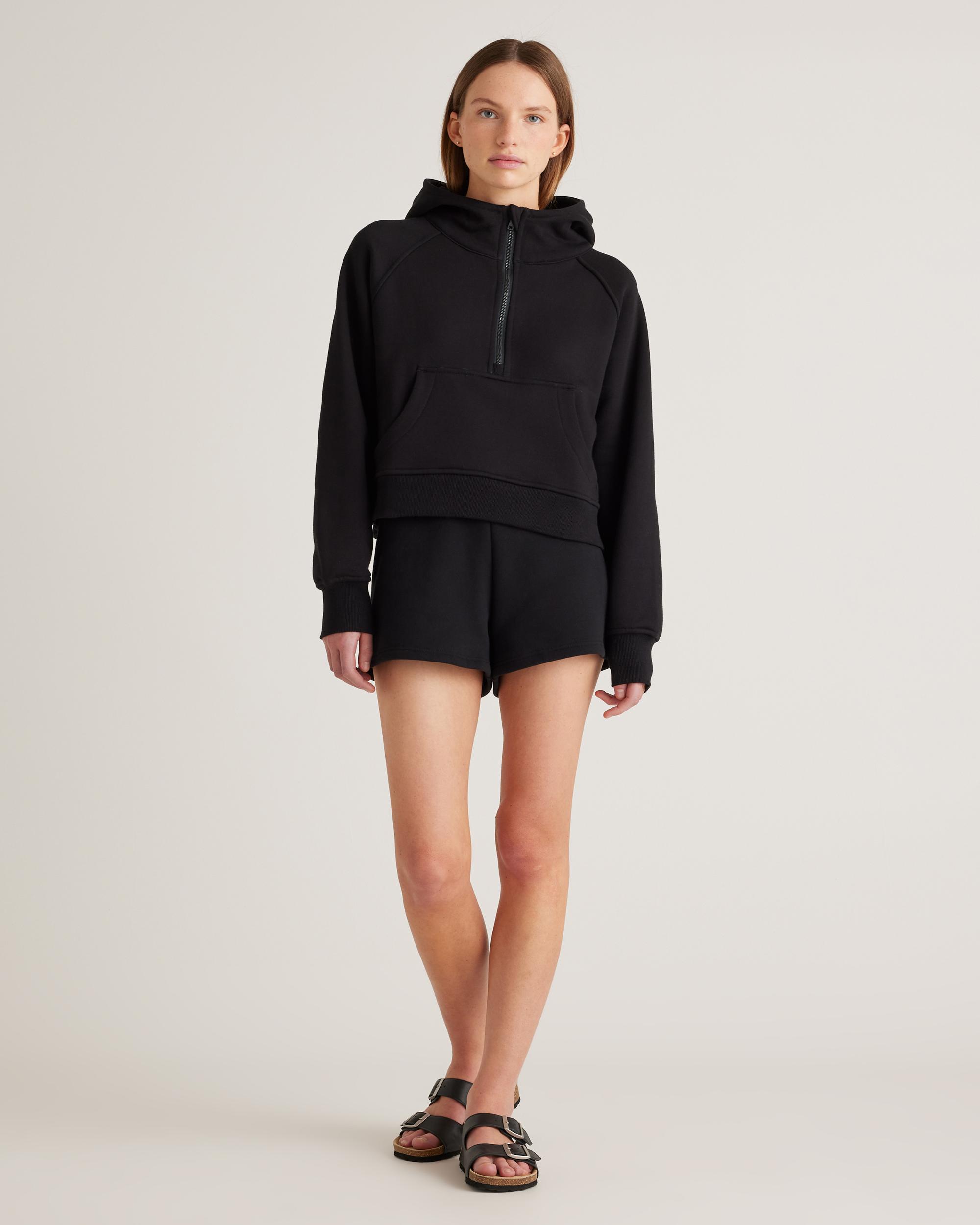 Quince | Women's Organic Heavyweight Fleece Cropped Half Zip Hoodie Size XS, Organic Cotton Product Image