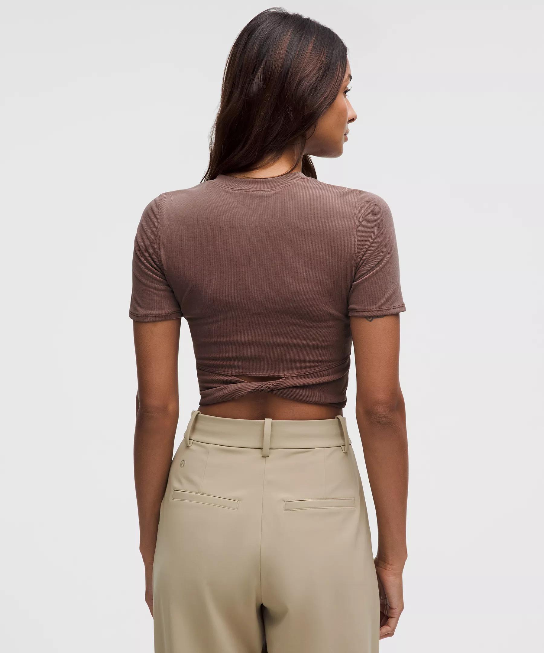 Twist-Back Ribbed Short-Sleeve Shirt Product Image