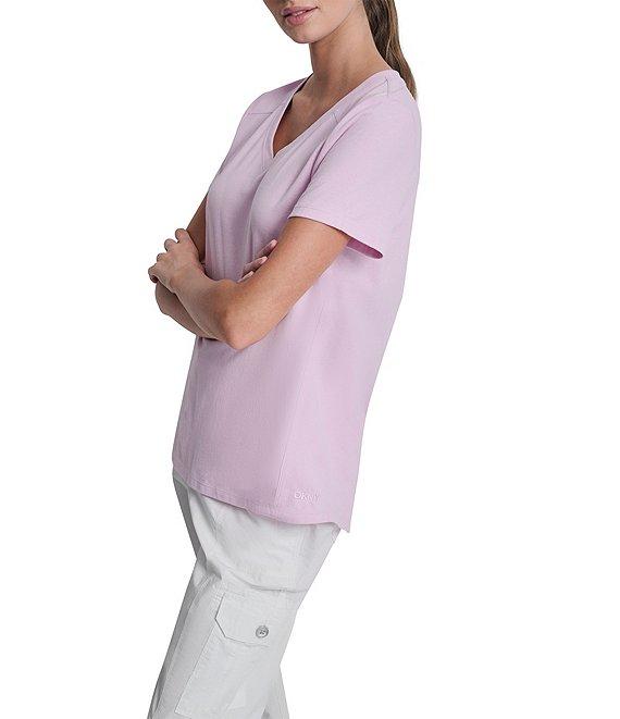 DKNY Sport By Donna Karan Micro Peached Jersey V-Neck Short Sleeve High Low Tee Product Image