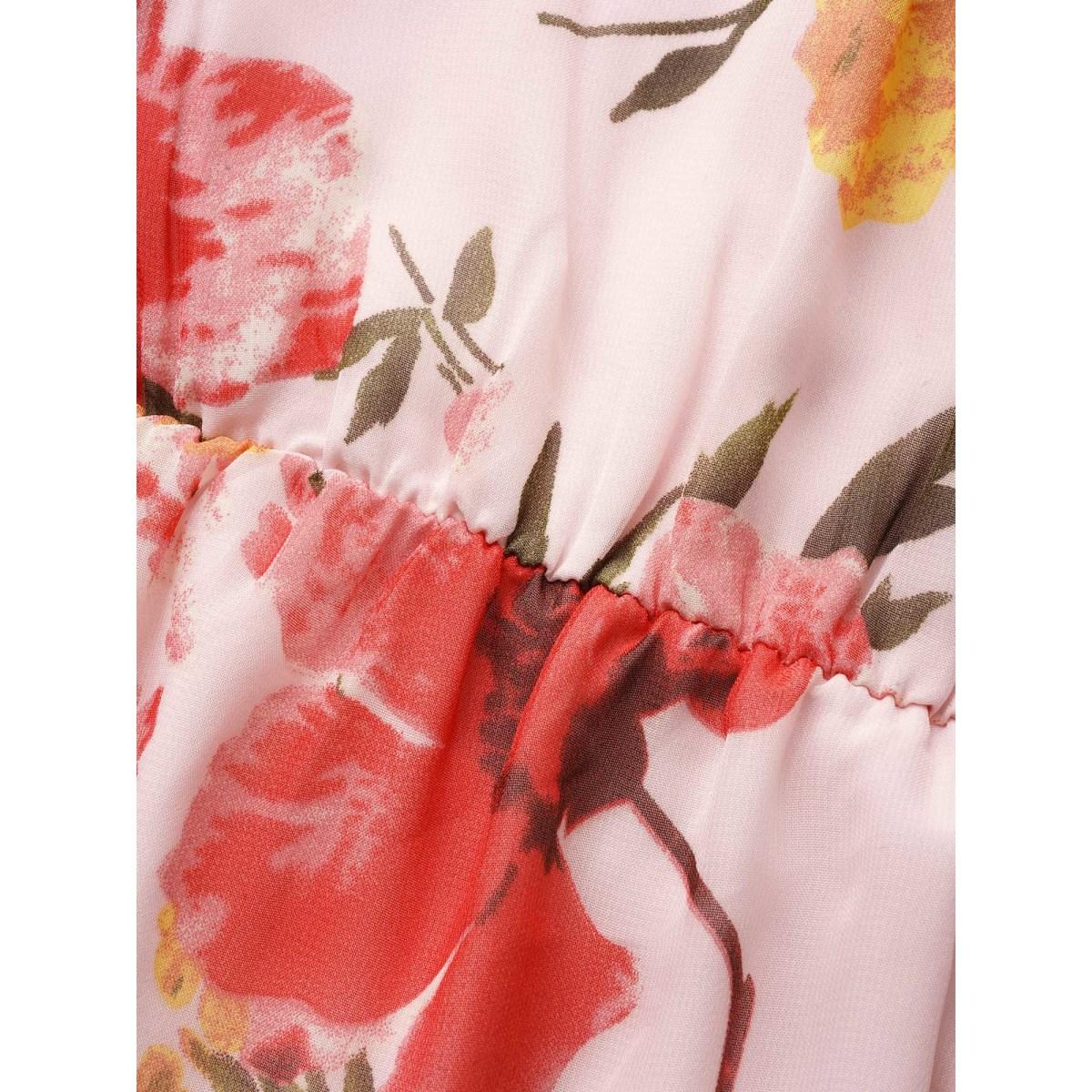 Plus Size V Neck Floral Ruched Sleeveless Dress Blush Women Elegant V-neck Sleeveless Curvy BloomChic 18-20/2X Product Image