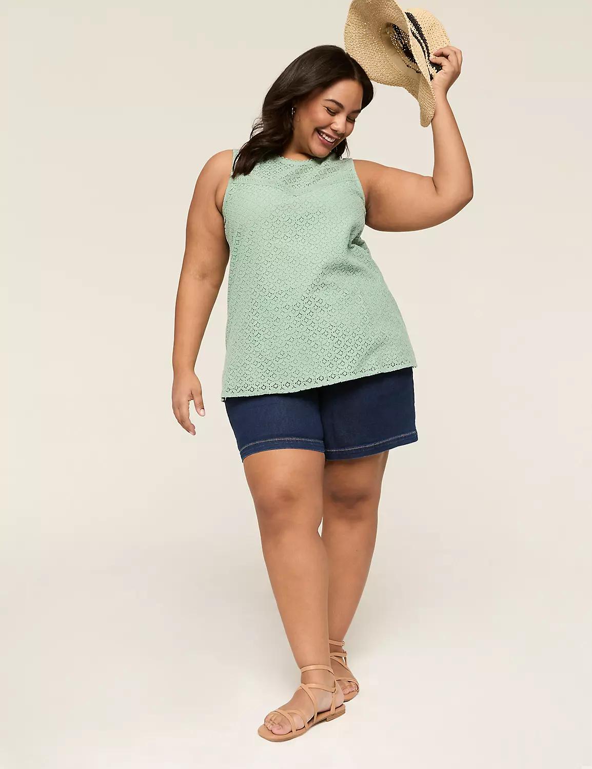 Eyelet & Knit Crew-Neck Top Product Image