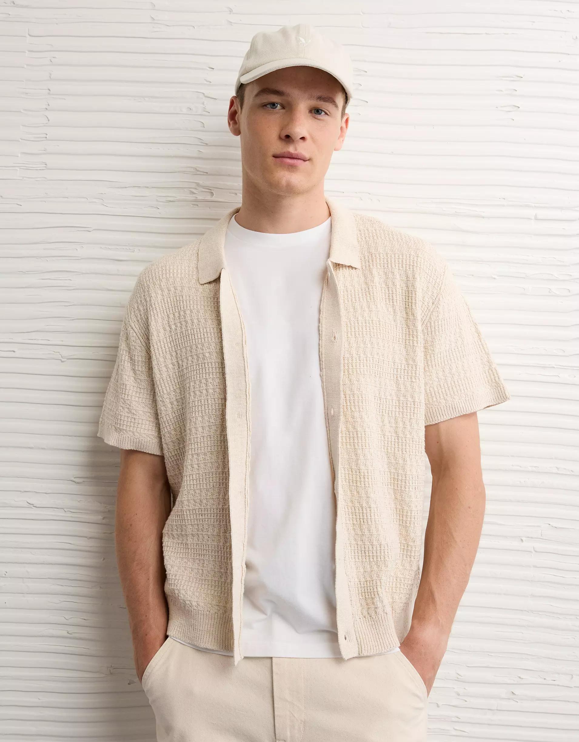 AE Weekend Button-Up Sweater Polo Shirt Product Image