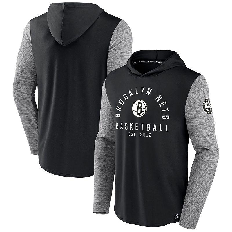 Men's Fanatics Branded Black/Heathered Charcoal Brooklyn Nets Deep Rotation Performance Pullover Hoodie,  Product Image