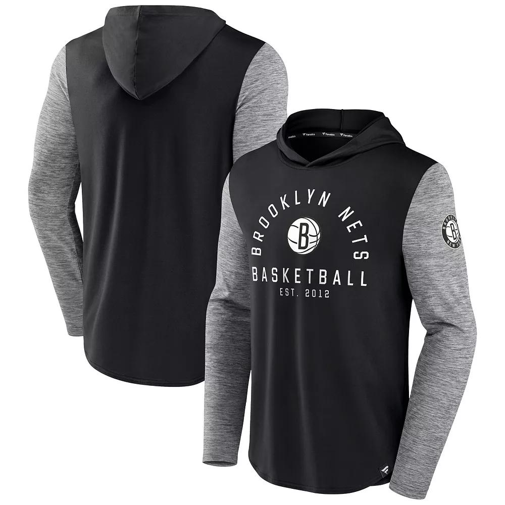 Men's Fanatics Branded Black/Heathered Charcoal Brooklyn Nets Deep Rotation Performance Pullover Hoodie,  Product Image