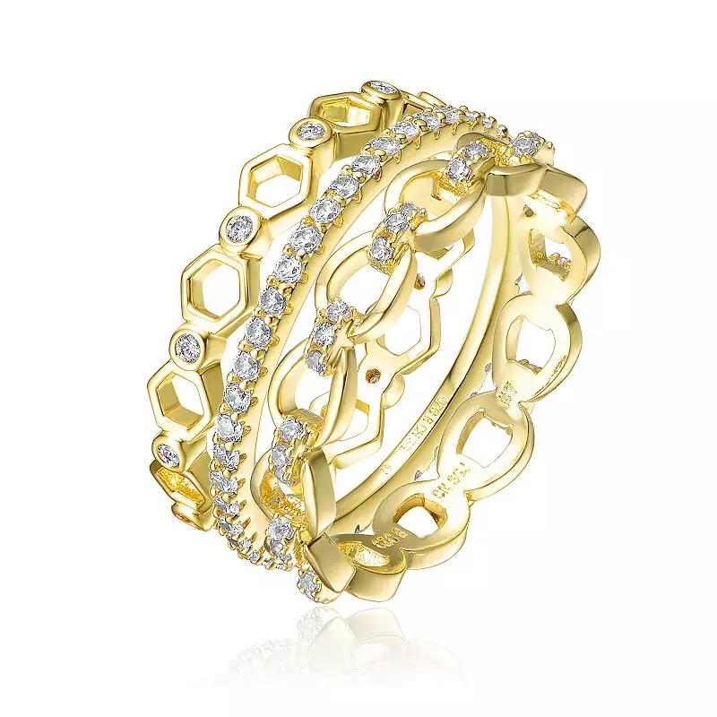 Gold Tone Cubic Zirconia Trio Stackable Ring Set, Womens Product Image