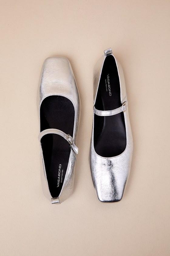 Delia Silver Patent Leather Buckle Ballet Flats Product Image