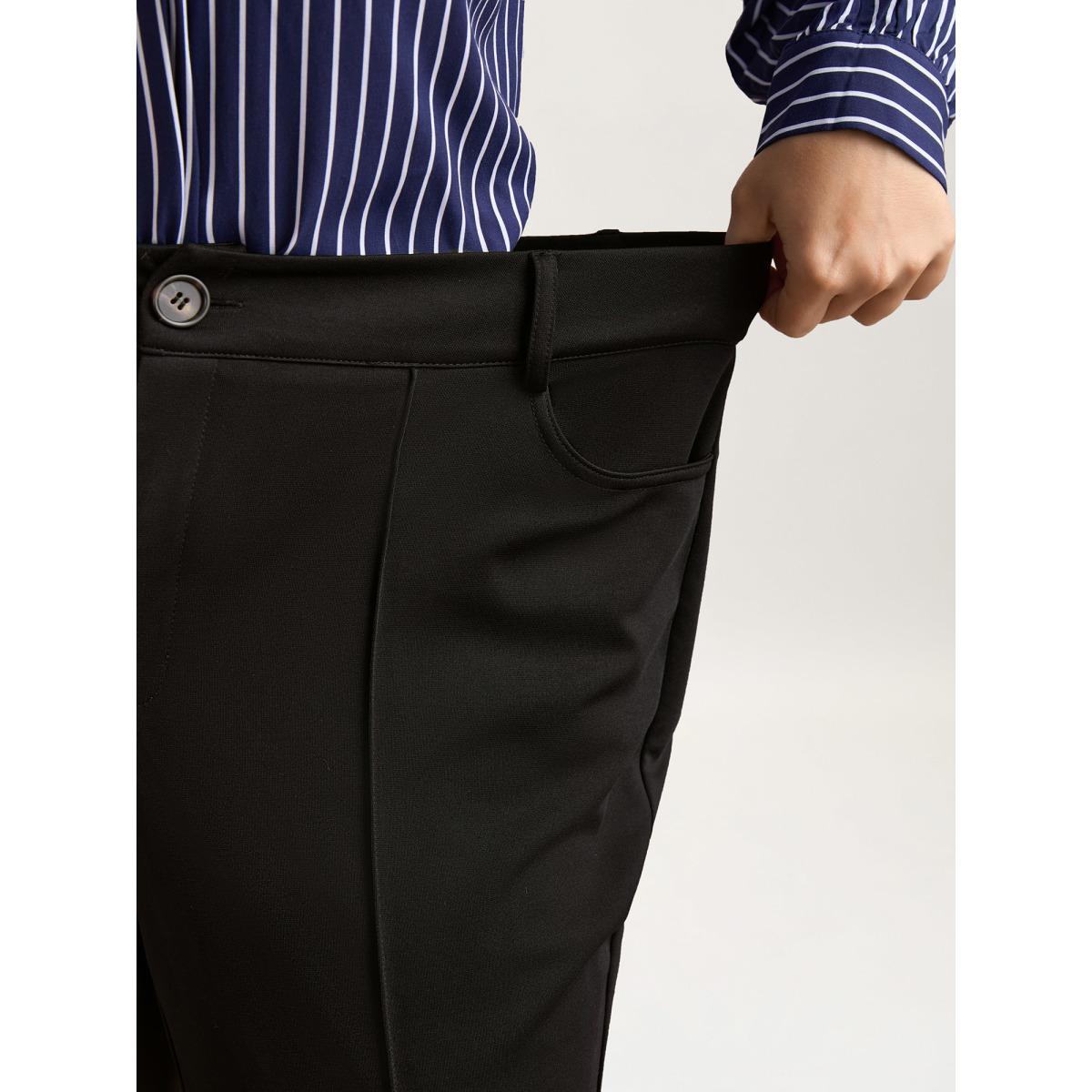 Plus Size Pleated Mid-Rise Bootcut Pants Women Black At the Office Bootcut Mid Rise Work Pants BloomChic 14-16/1X Product Image