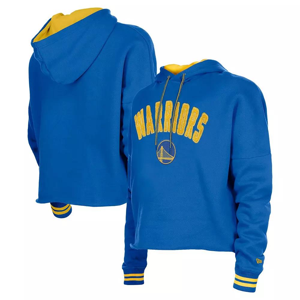 Women's New Era Royal Golden State Warriors Boxy Raw Edge Pullover Hoodie,  Product Image