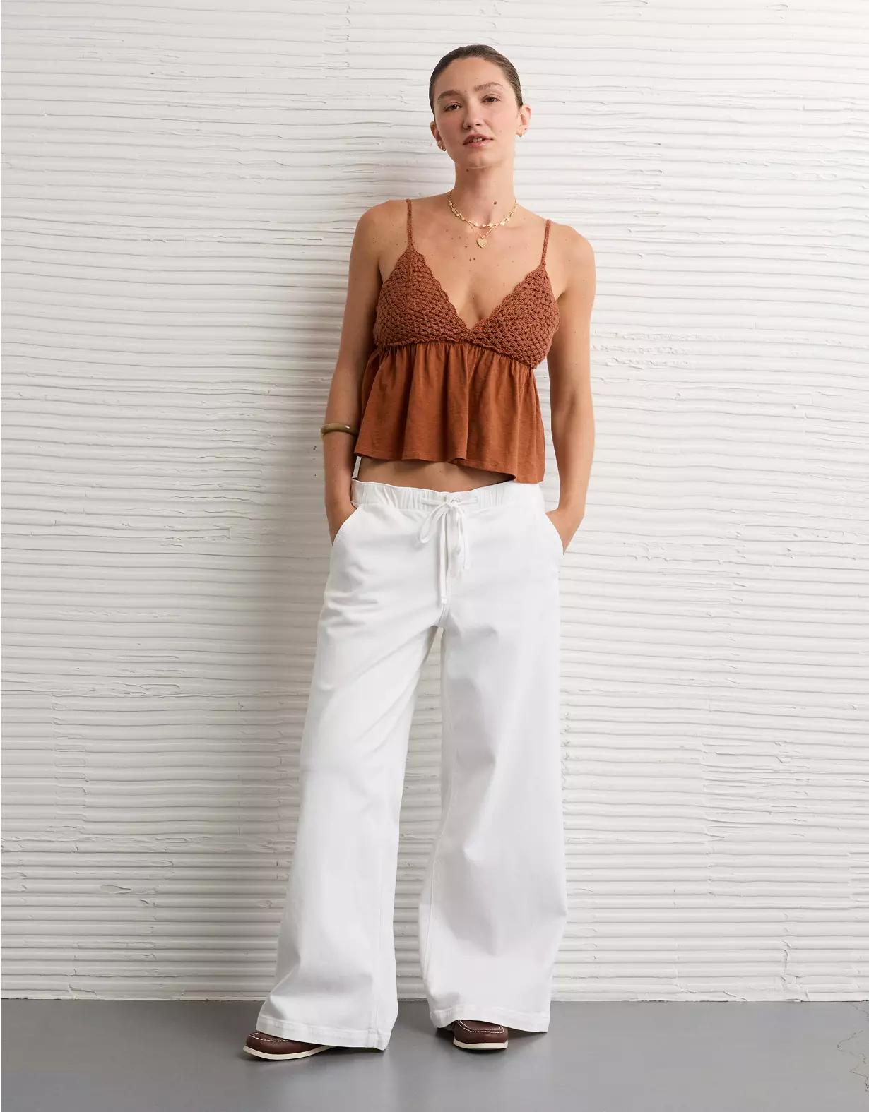 AE Sunchaser Knit Crochet Babydoll Cami Product Image