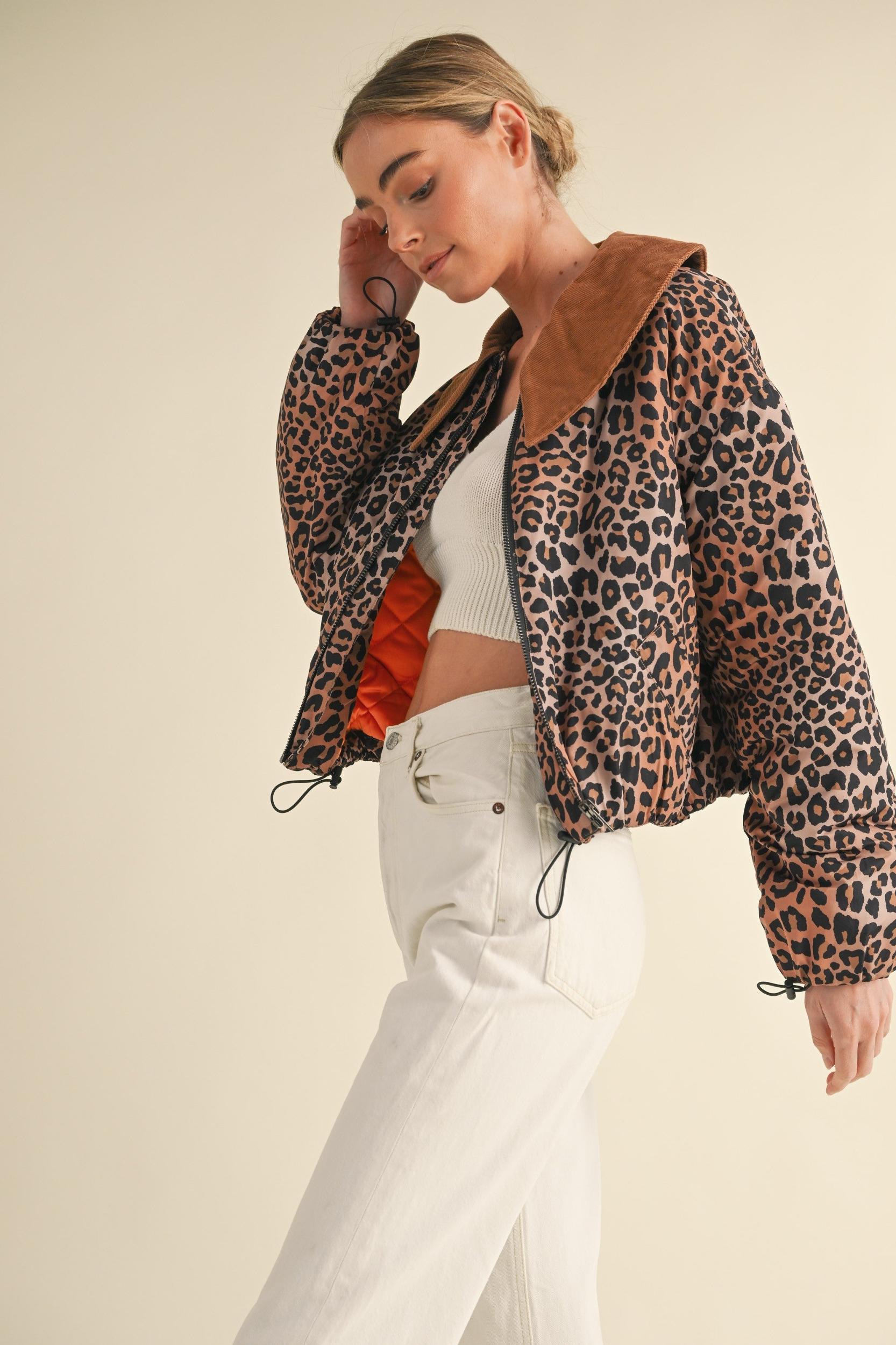 Leopard Printed Cute Collard Jacket Product Image