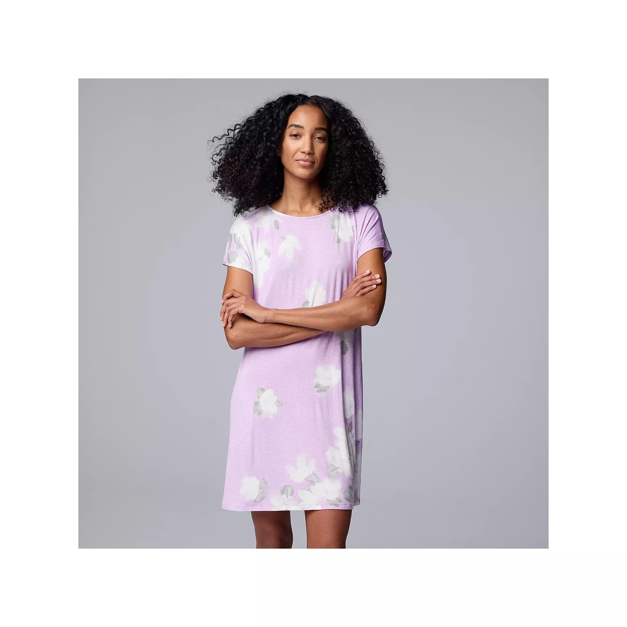 Women's Simply Vera Vera Wang Short Sleeve Nightgown, Size: Small, Purple Placed Floral Product Image