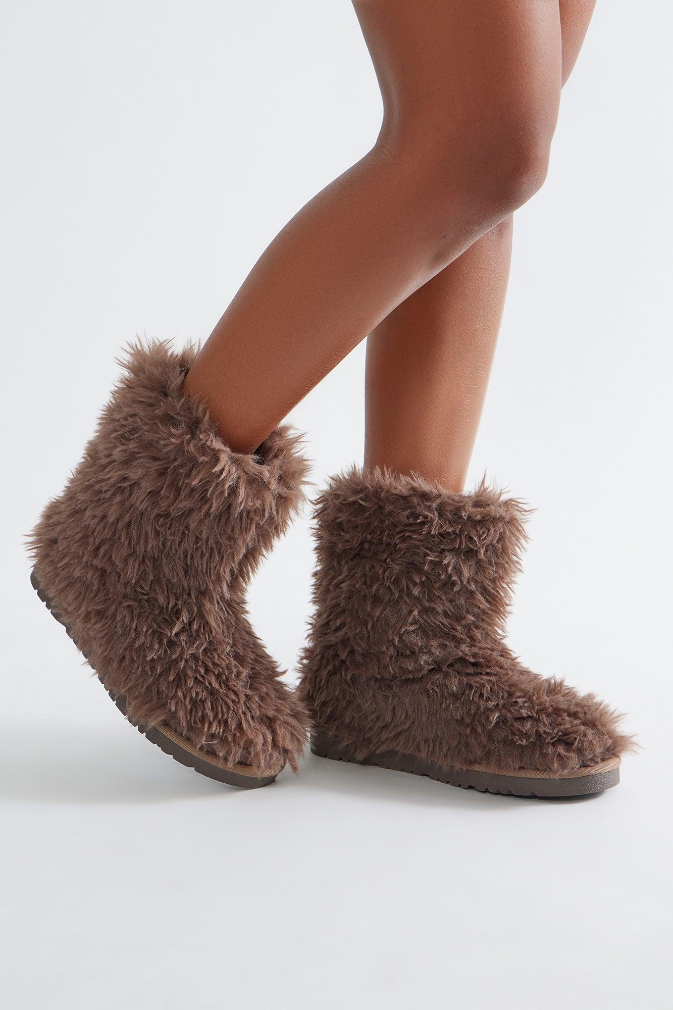 Yetti Faux Fur Booties - Chocolate Female Product Image