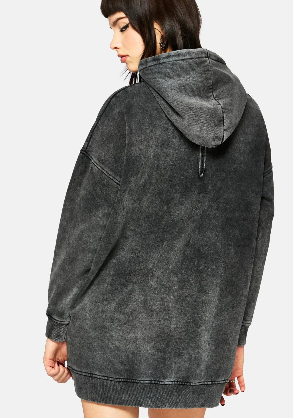 Aelin Sword Applique Hooded Sweater Dress - Black Product Image