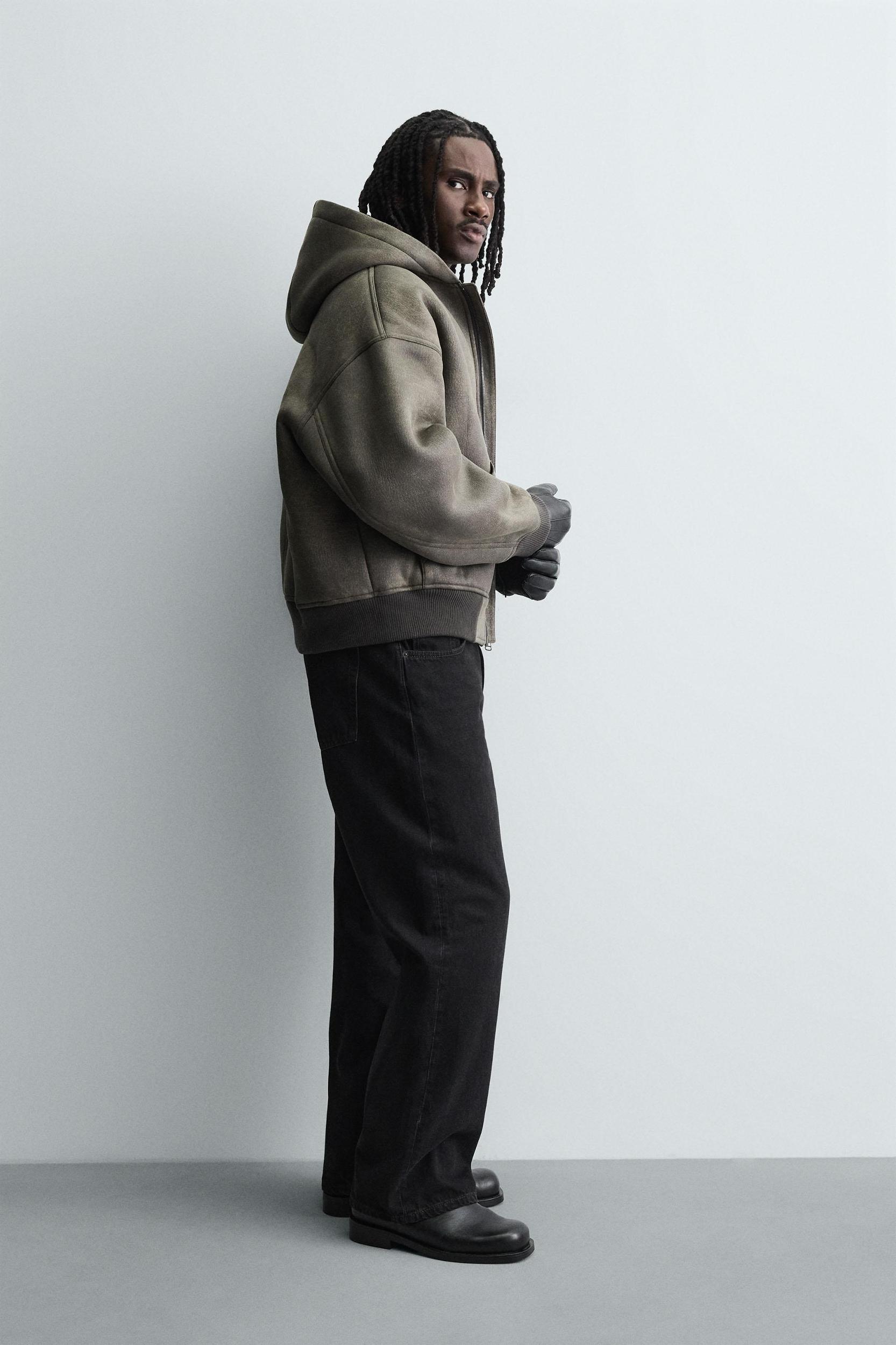 DOUBLE FACED WASHED FAUX LEATHER JACKET Product Image