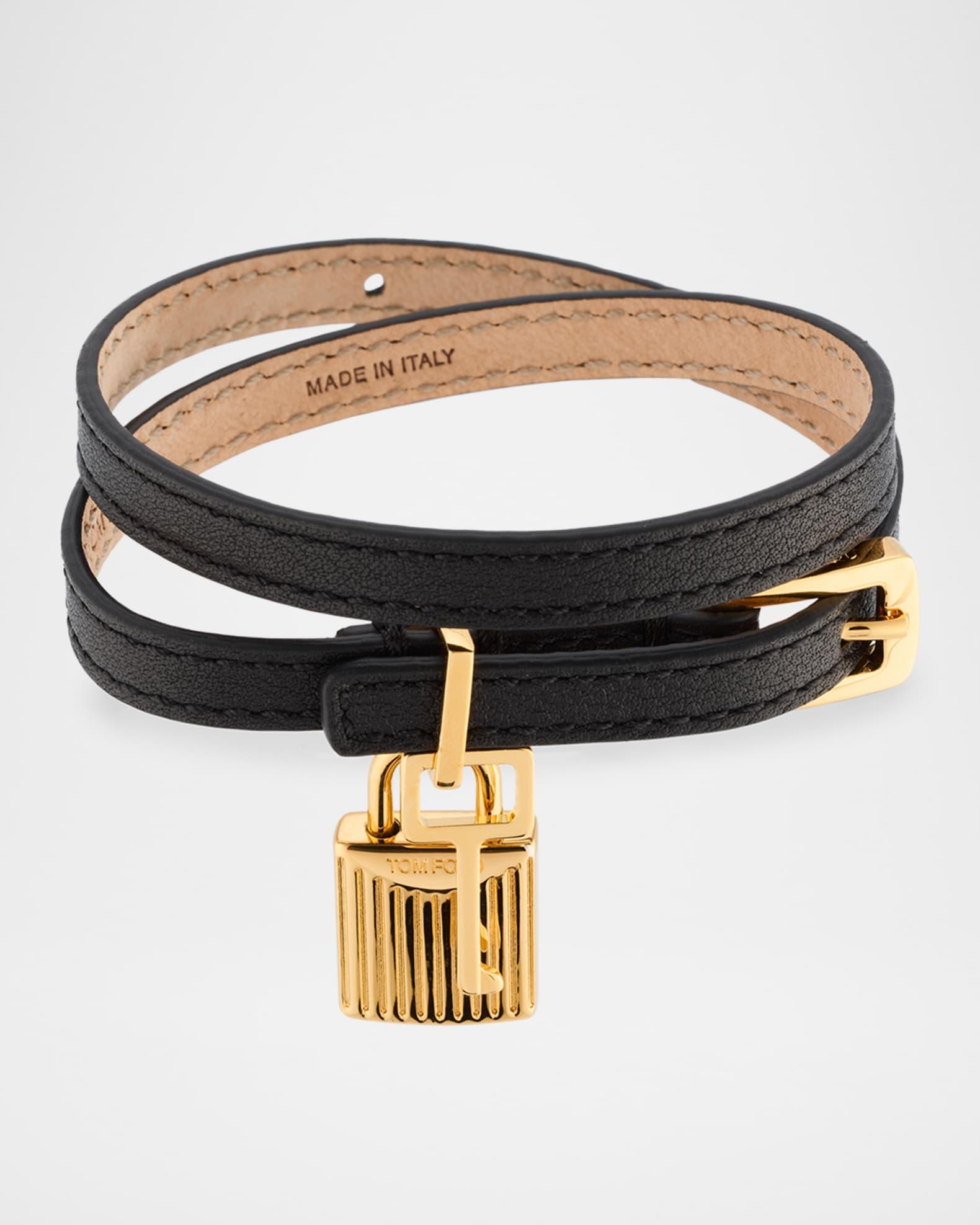 Lock-Pendant Leather Wrap Bracelet Product Image