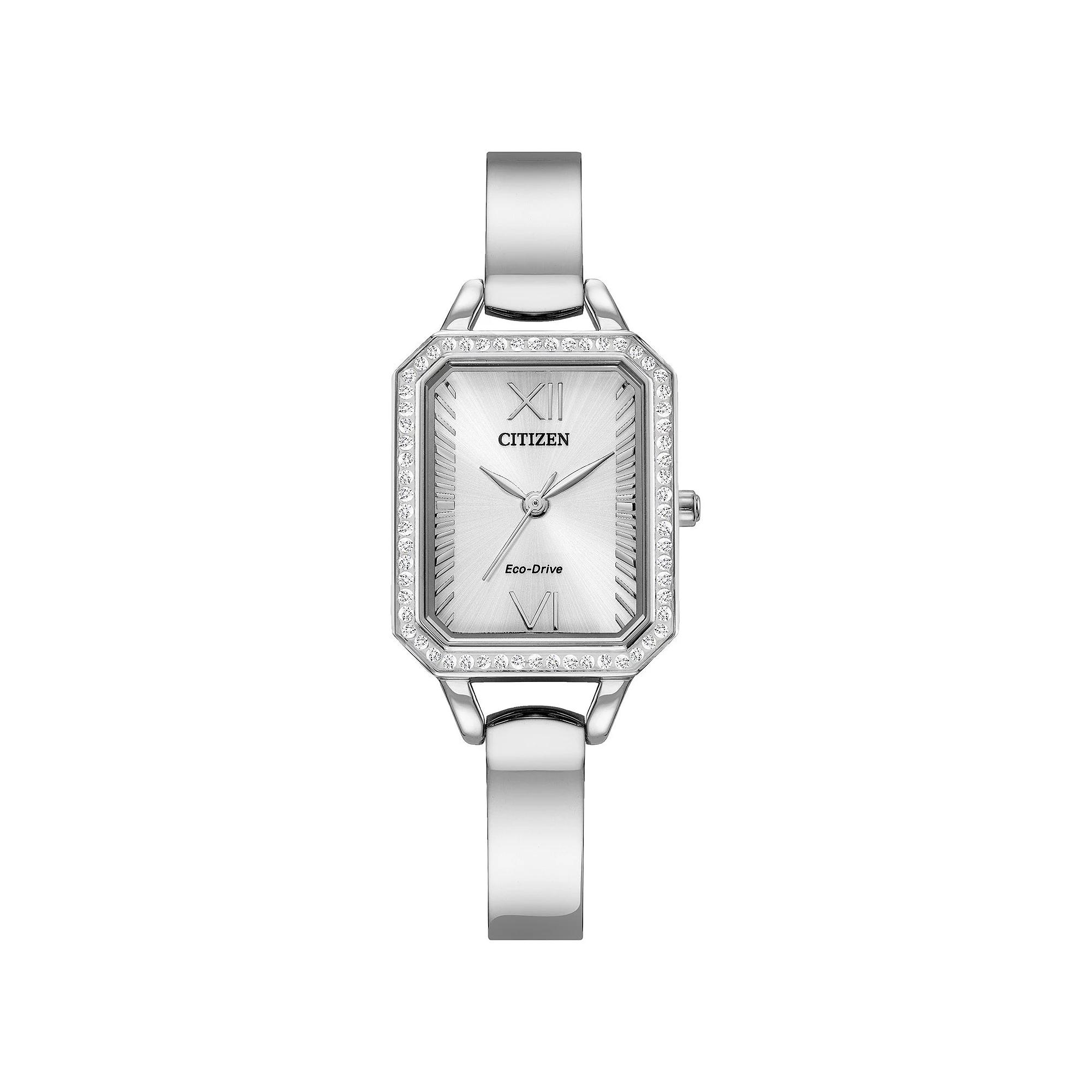 Citizen Eco-Drive Silhouette Crystal Womens Gold Tone Stainless Steel Black Dial Bangle Watch Product Image