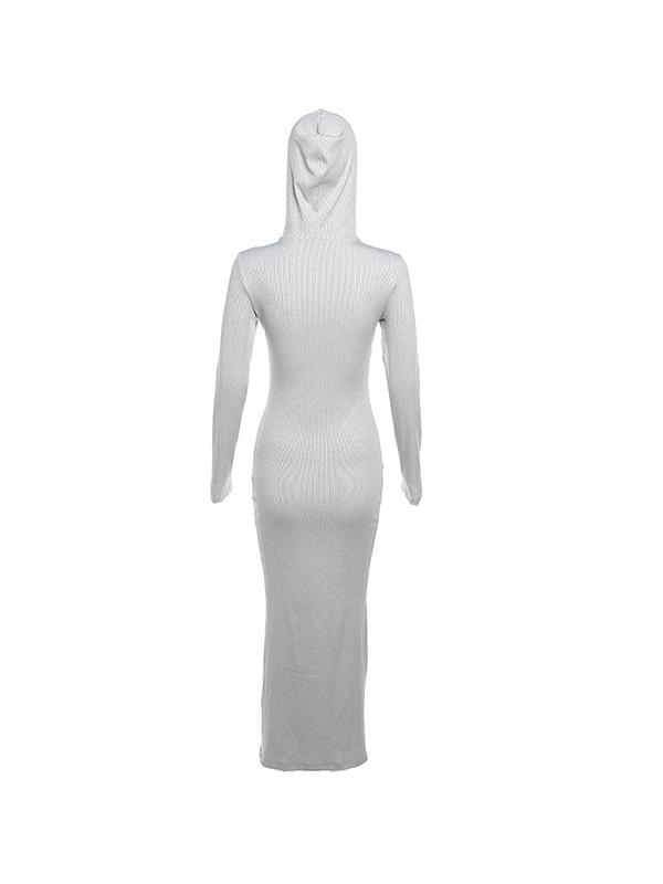 Solid Hooded Zip Up Long Sleeve Maxi Dress Product Image