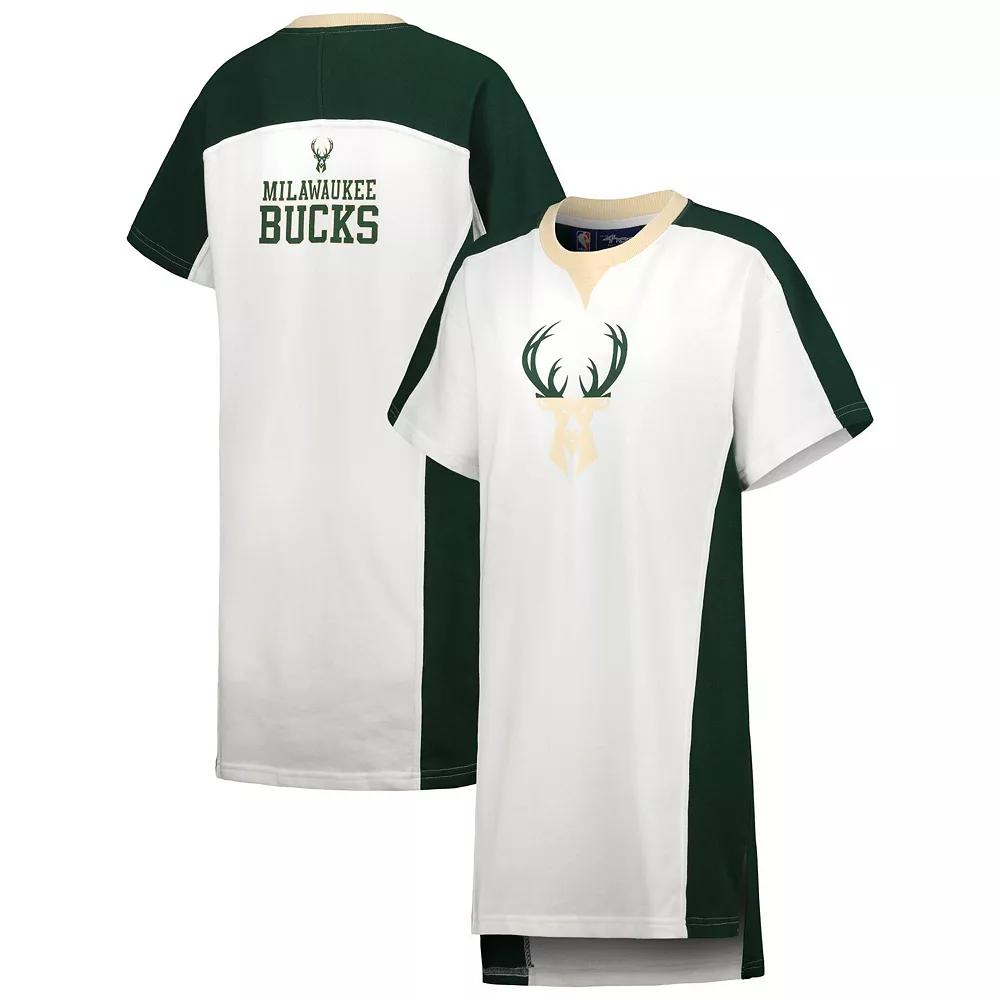 Women's G-III 4Her by Carl Banks White Milwaukee Bucks Free Throw T-Shirt Dress, Size: Small Product Image