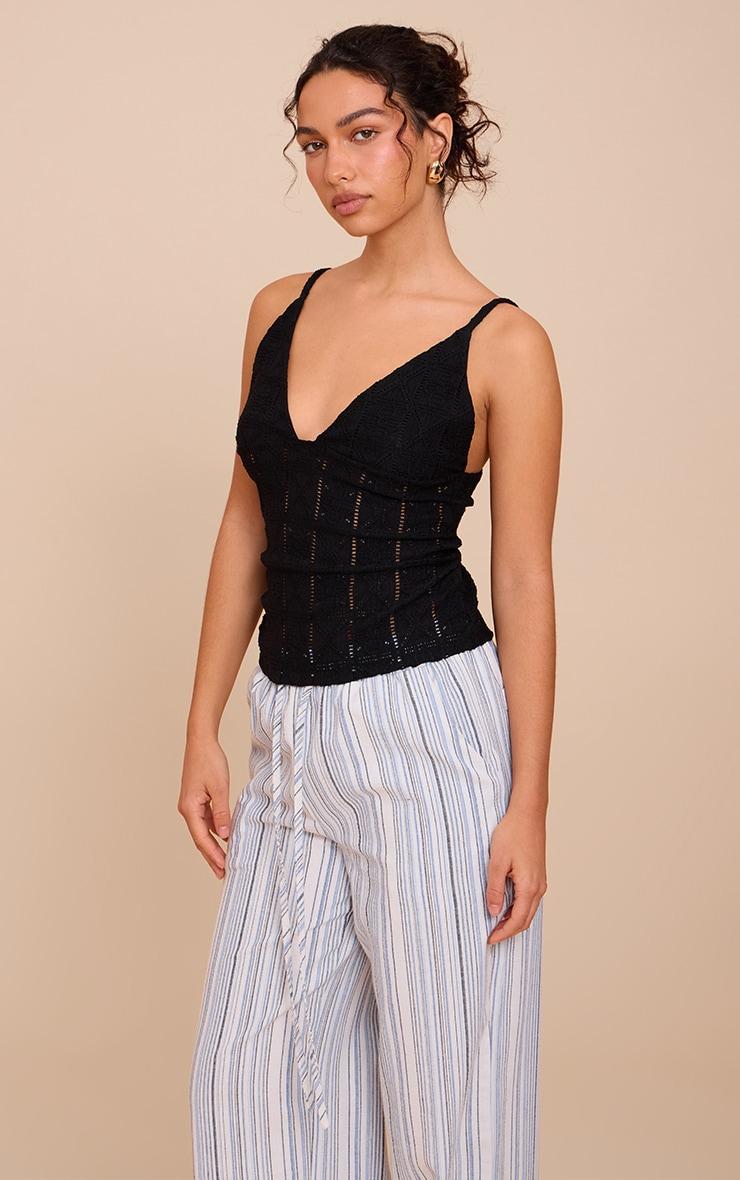 Black Crochet Textured Cami Top Product Image