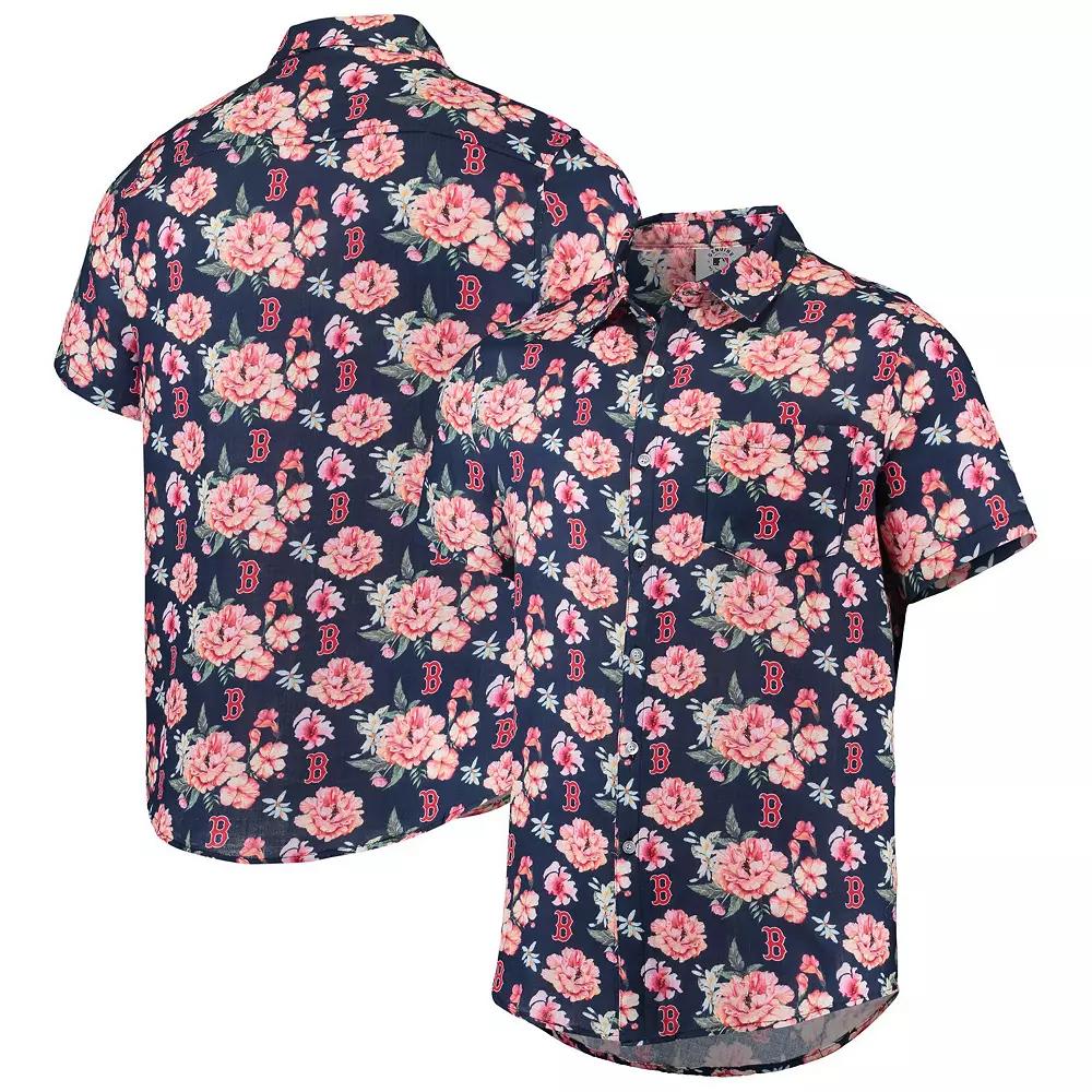 Men's FOCO Navy Boston Red Sox Floral Linen Button-Up Shirt,  Product Image