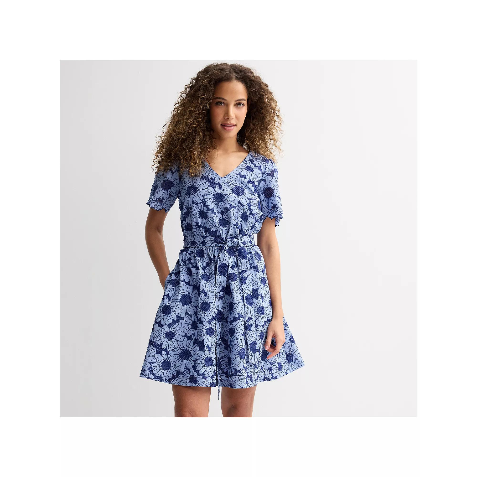 Women's Draper James Embroidered Eyelet Floral Mini Dress, Size: Medium, Blue Floral Product Image