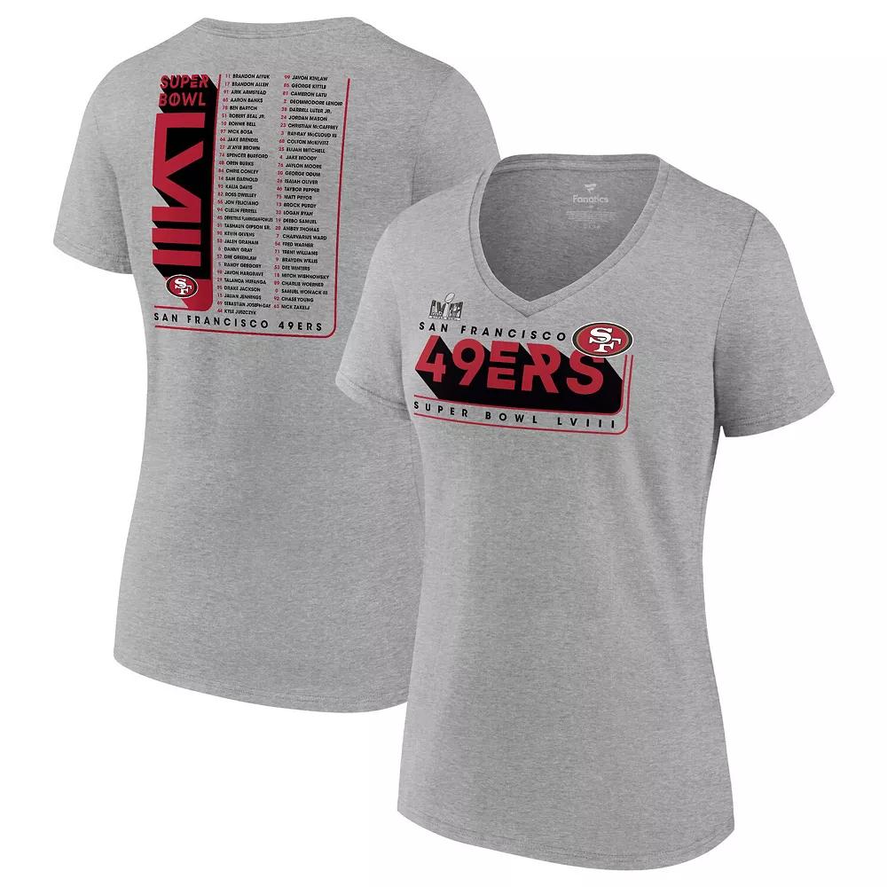 Women's Fanatics Branded  Heather Gray San Francisco 49ers Super Bowl LVIII Roster V-Neck T-Shirt, Size: Medium, Grey Product Image